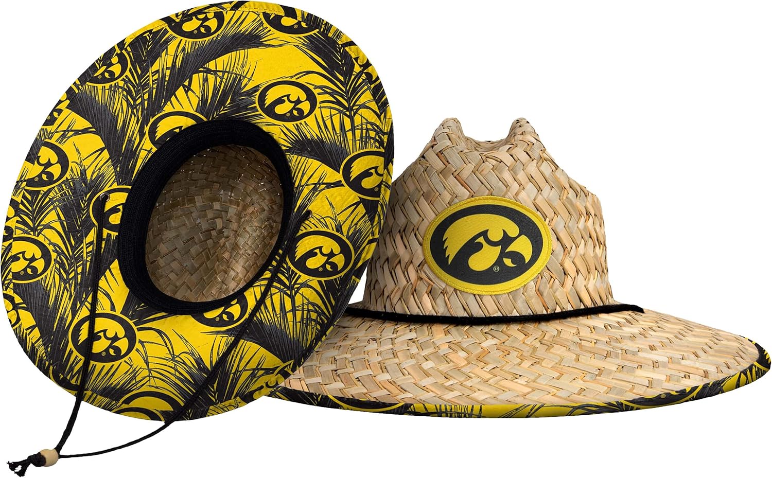 FOCO Men's NCAA College Team Logo Floral Lifeguard Beach Straw Sun Hat Iowa Hawkeyes One Size Team Logo