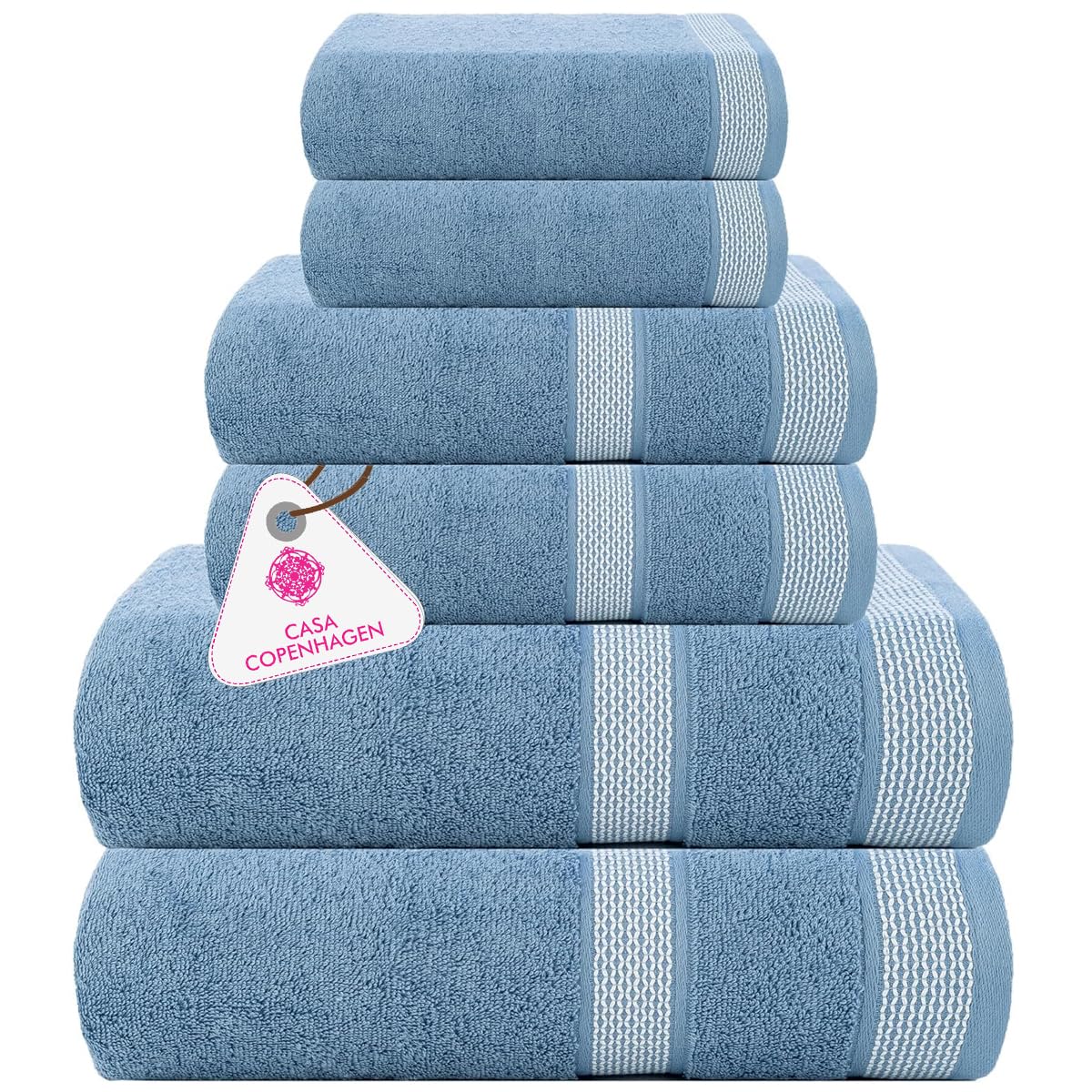Casa Copenhagen Juego de 6 Toallas de baño 600 gsm, Azul empolvado | Solitaire 100% algodón egipcio puro para baño, cocina y ducha: 2 toallas baño, 2 de mano, 2 paños (set regalo mujer y hombre)