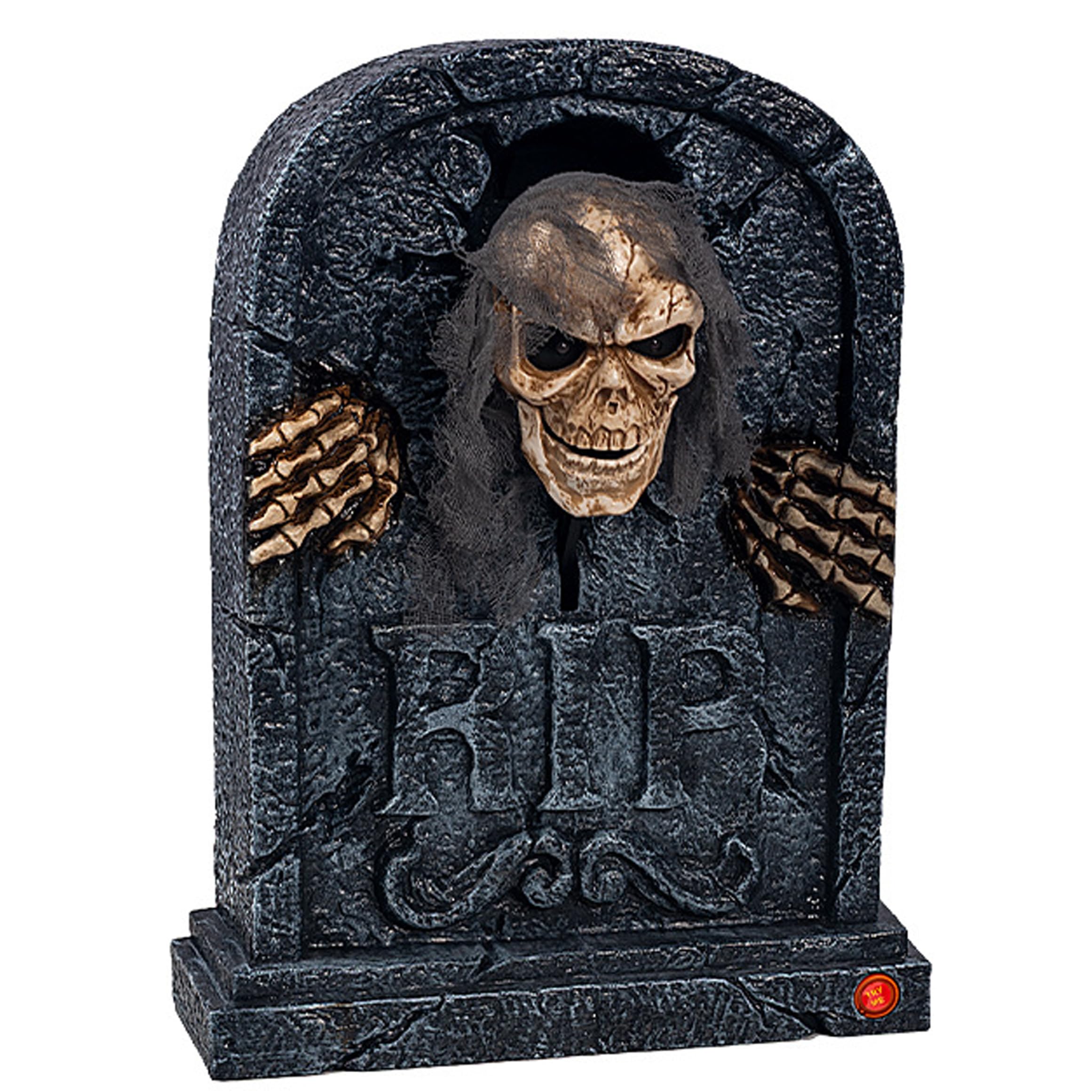 Aetherize Motion-Activated Halloween Skull Gravestone, Animatronic Yard Decor with Glowing Eyes Sound