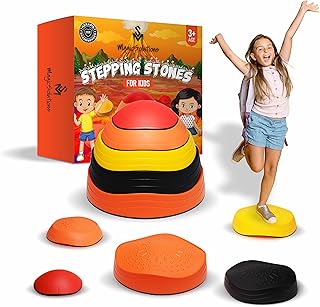 MagicSolutions Stepping Stones for Kids - Jumping Stones of 5 Sizes & 5 Lava-Inspired Colors – Non-Slip Kids Stepping Stones for Balance, Coordination, Fine Motor Skills, & more - Suitable for Indoor/Outdoor