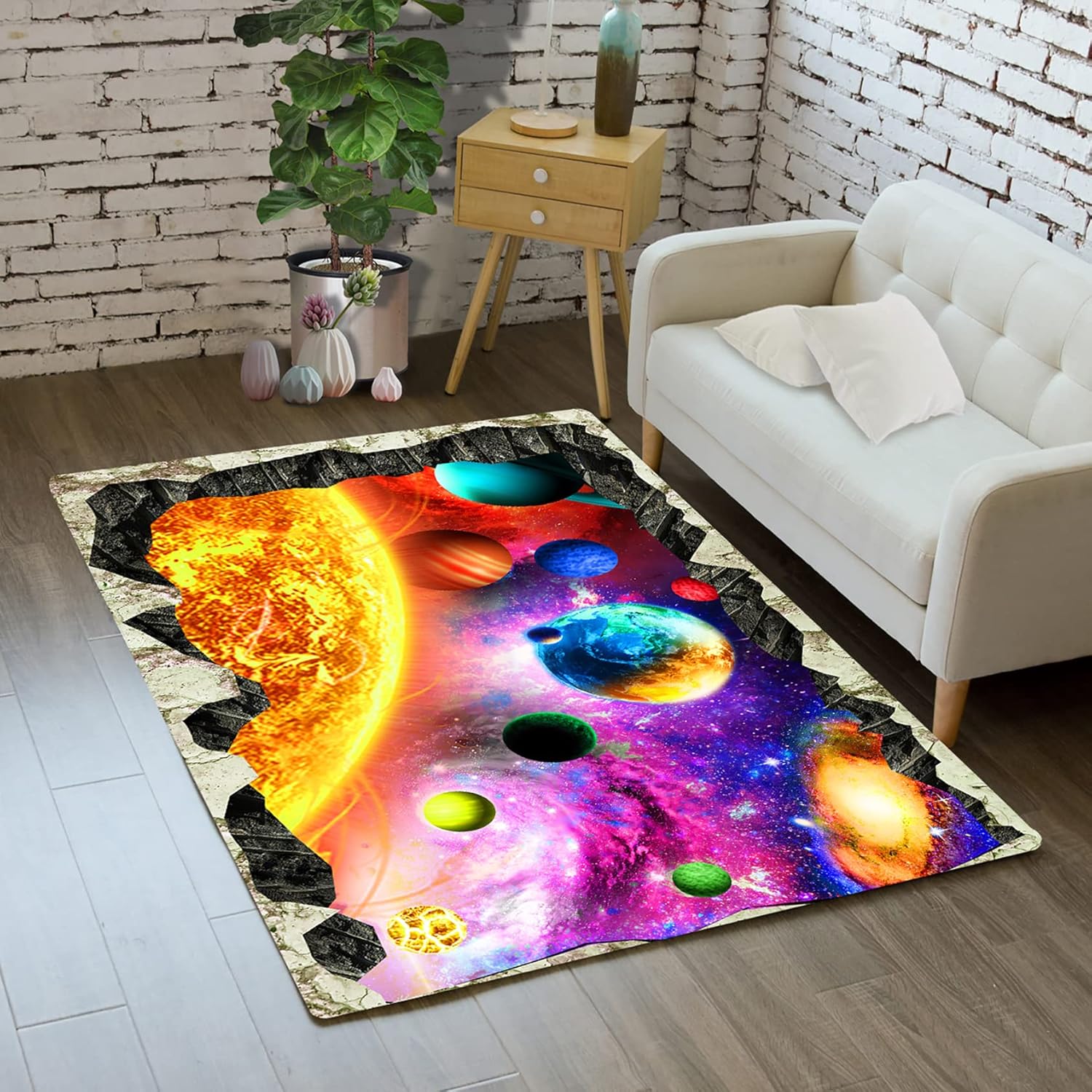 ELKEYE Outer Space Rug Starry Sky Galaxy Rug Boys Girls