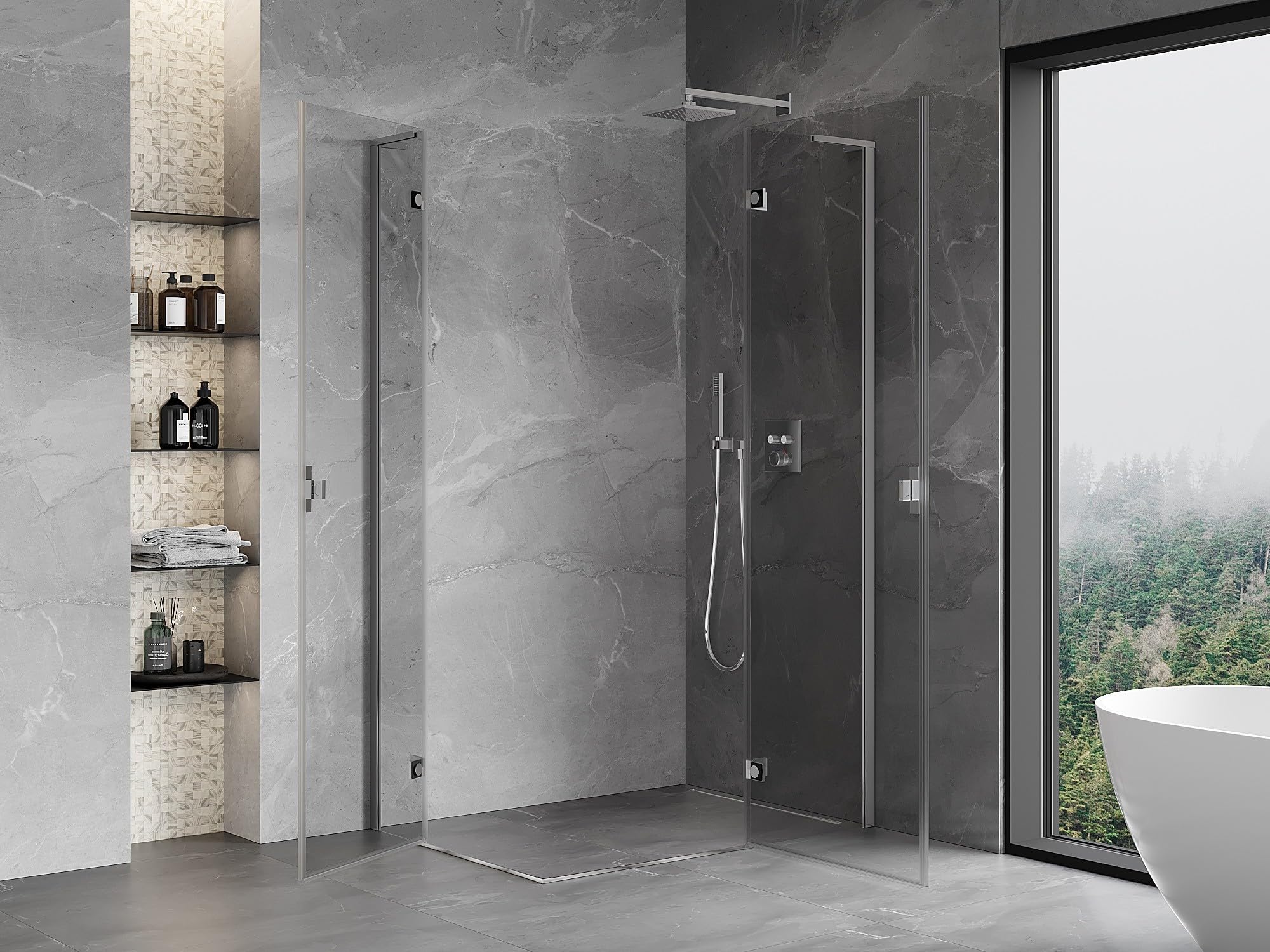 Mexen Mist-H - Box doccia L Duo con porta a battente, variante destra, 80 x 120 cm, vetro trasparente 6 mm, finitura cromata