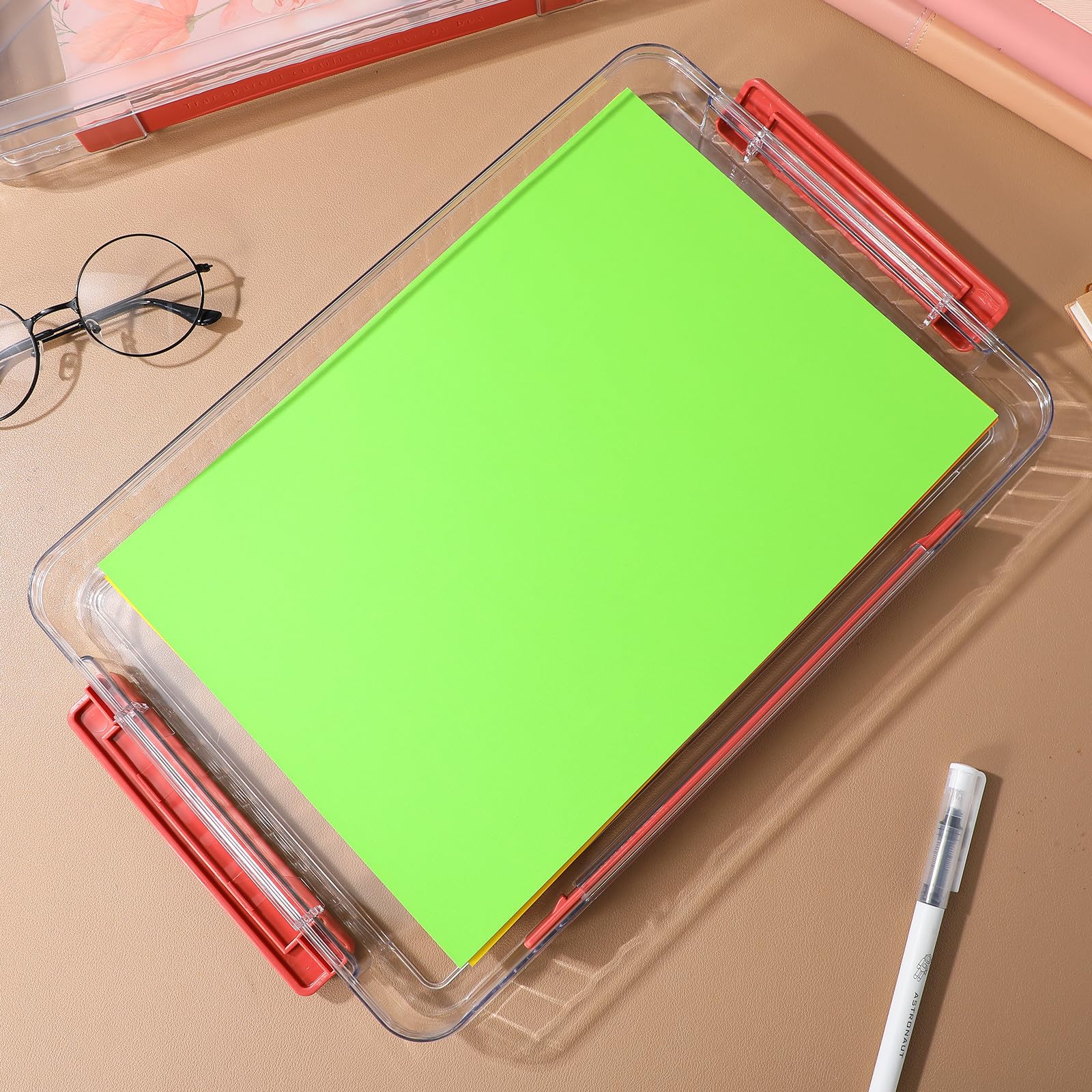 Yardwe 2 Piezas Caja Organizadora de Archivos Transparente de Plástico con Tapa y Asa, Apilable para Documentos y Fotos en Oficina y Hogar, Almacenamiento Práctico y Seguro