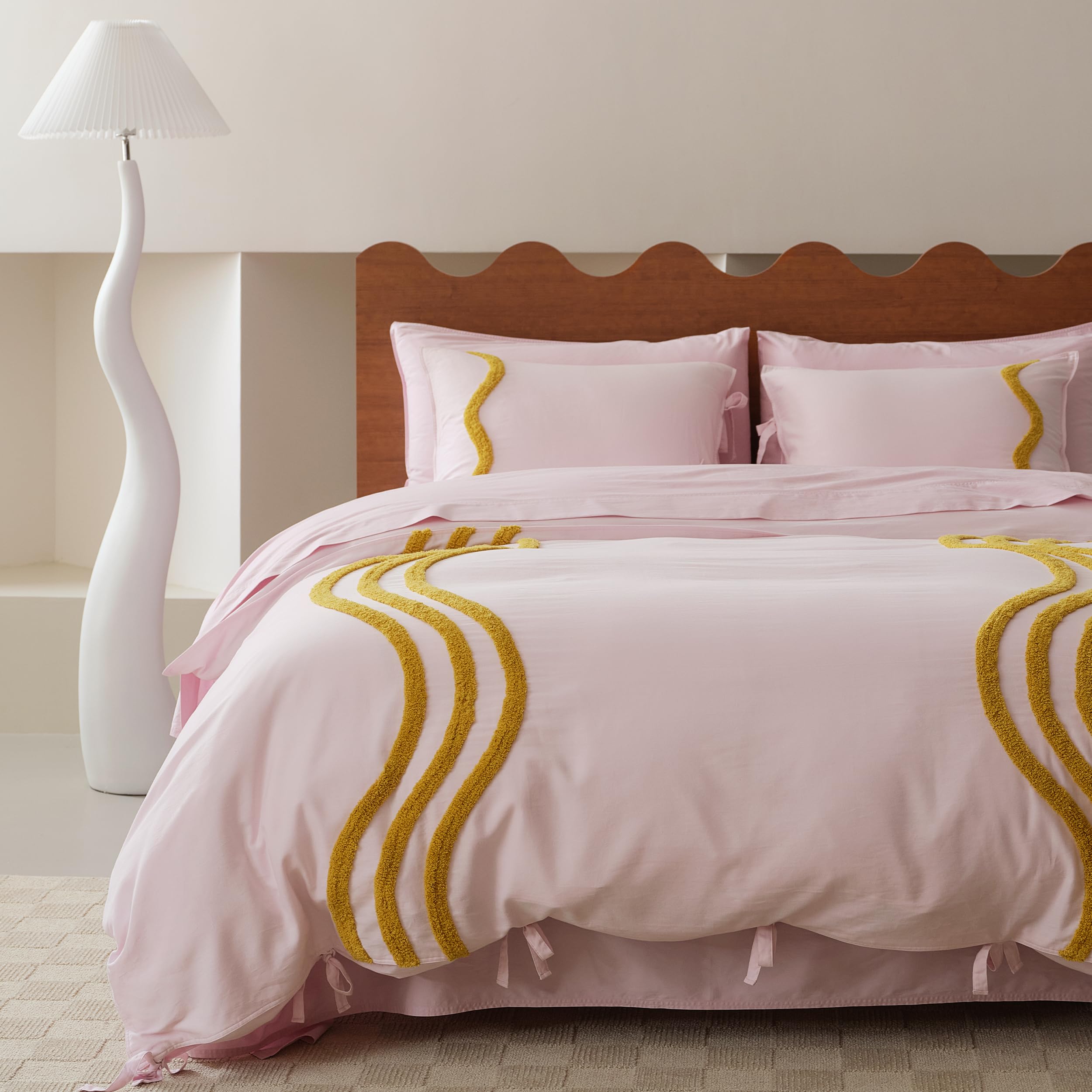 Double Stitch Cotton Tufted Duvet Cover - Soft 3 Piece Bedding Set King Size, 300 TC Luxury Hotel Sateen Weave, Hand Crafted in India, Boho & Modern Style, Blush Pink