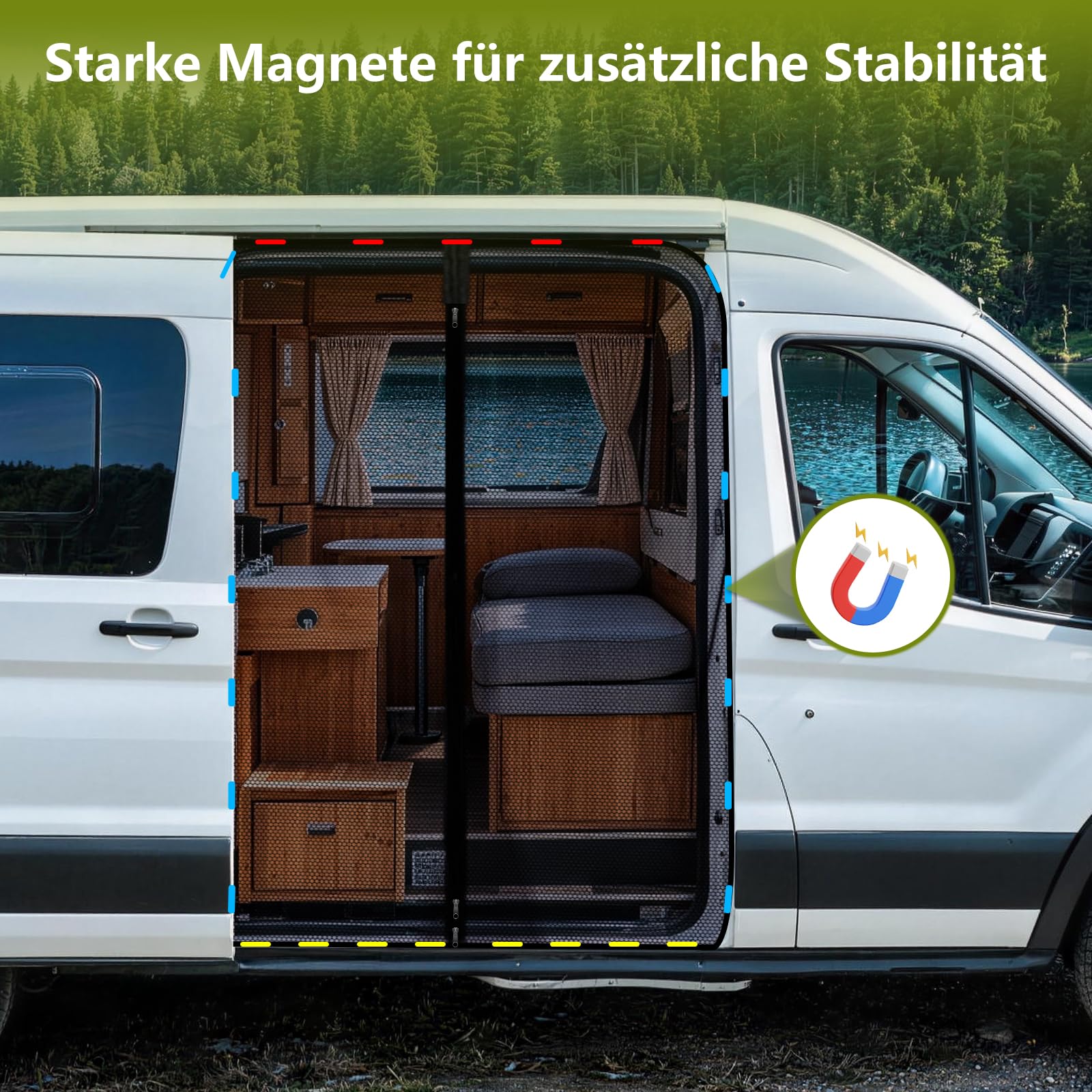 Moustiquaire Magnétique Porte Coulissante pour Ford Transit Custom | XCBYT, Anti-Insectes Voiture, Facile à Installer, épouse Parfaitement, Matériel de Camping