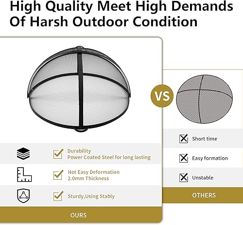 Miniatura 8 de Cubierta redonda de 30 pulgadas para brasero de fuego, pantalla de malla para fogatas de fácil apertura, tapa de brasas de acero resistente con
