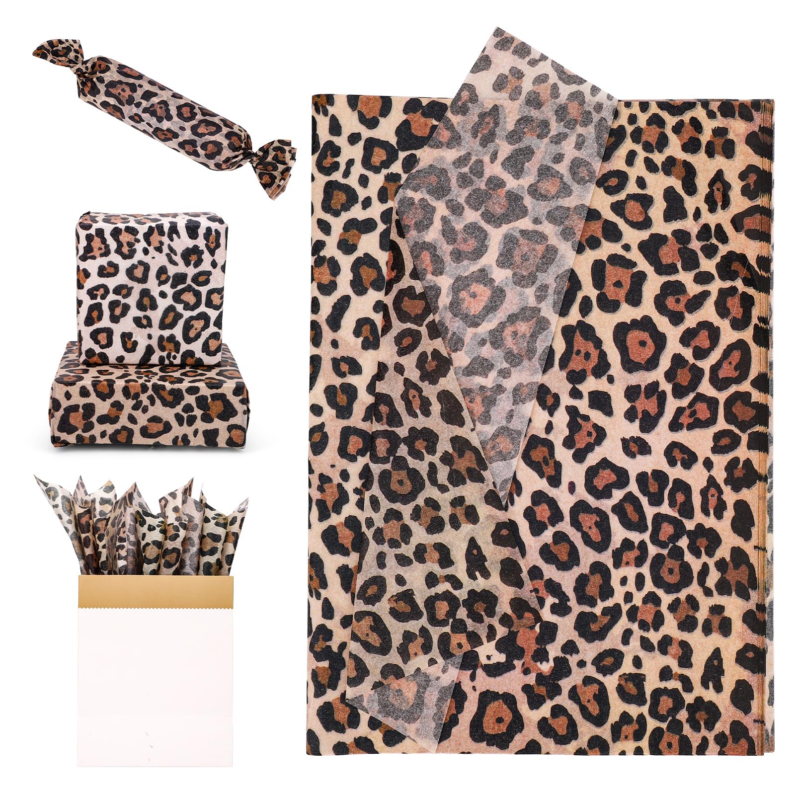 60 Blatt Leopardenmuster Seidenpapier, 35x50cm Gepardenmuster Geschenk Einpackpapier für Blumenstrauß DIY Basteln Geburtstag Safari Tier Party Hochzeit Fest