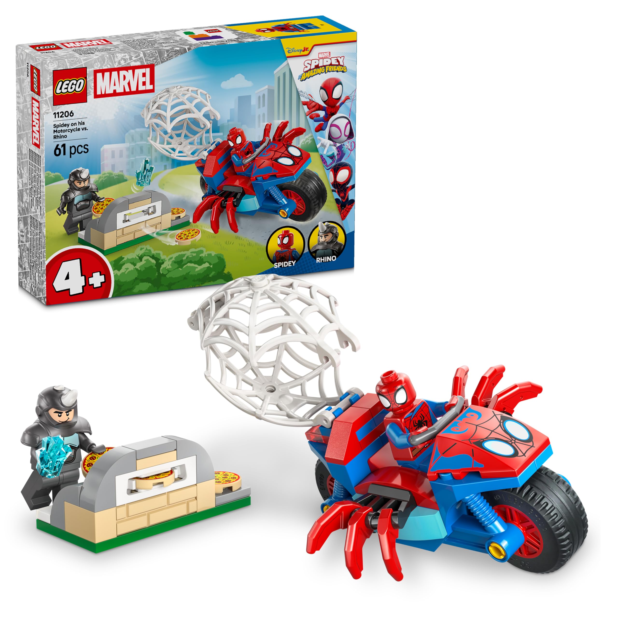 LEGO ǀ Marvel Spidey on his Motorcycle vs. Rhino - SuperHero Toy w/a Motorbike & 2 Minifigures - Gift for 4+ Year Old Boys and Fans of the Spidey and his Amazing Friends Show - 11206