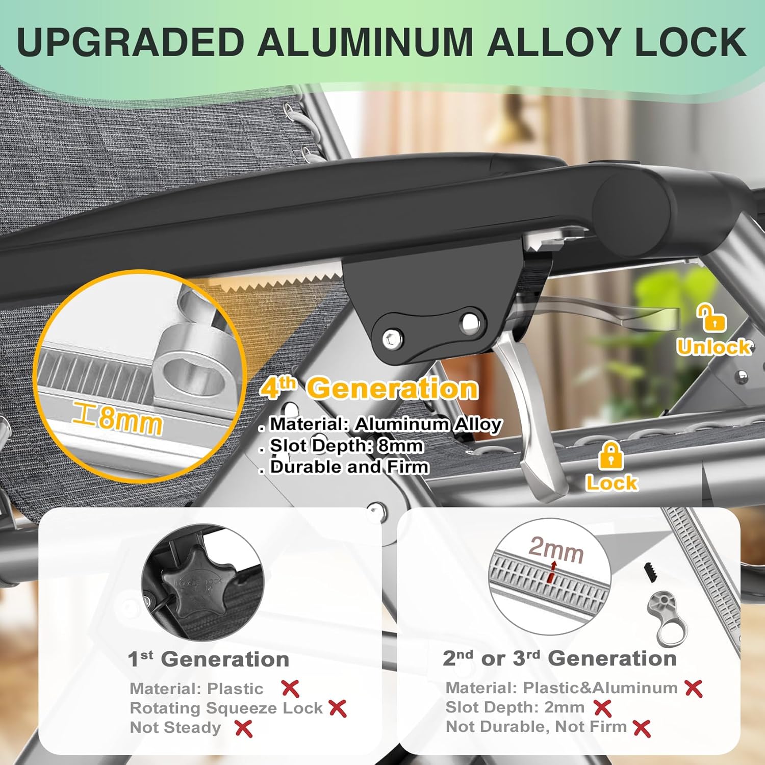 Suteck Oversized Zero Gravity Chair, 29In XL Outdoor Recliner Chair w/Removable Cushion&Headrest, Camping Lounge Chair w/Upgraded Lock&Footrest, Reclining Patio Chairs for Indoor Outdoor,500LBS