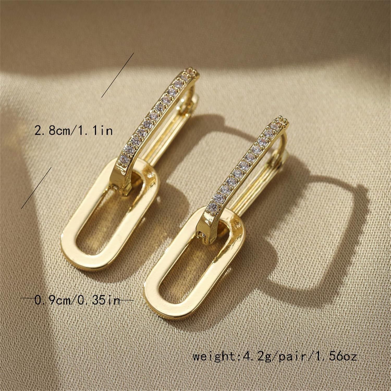 18K Gold Plated Paperclip Earrings for Women Cubic Zircon Gold Rectangle Statement Hoop Earrings Simple Dainty Chain Link Earrings - Image 7