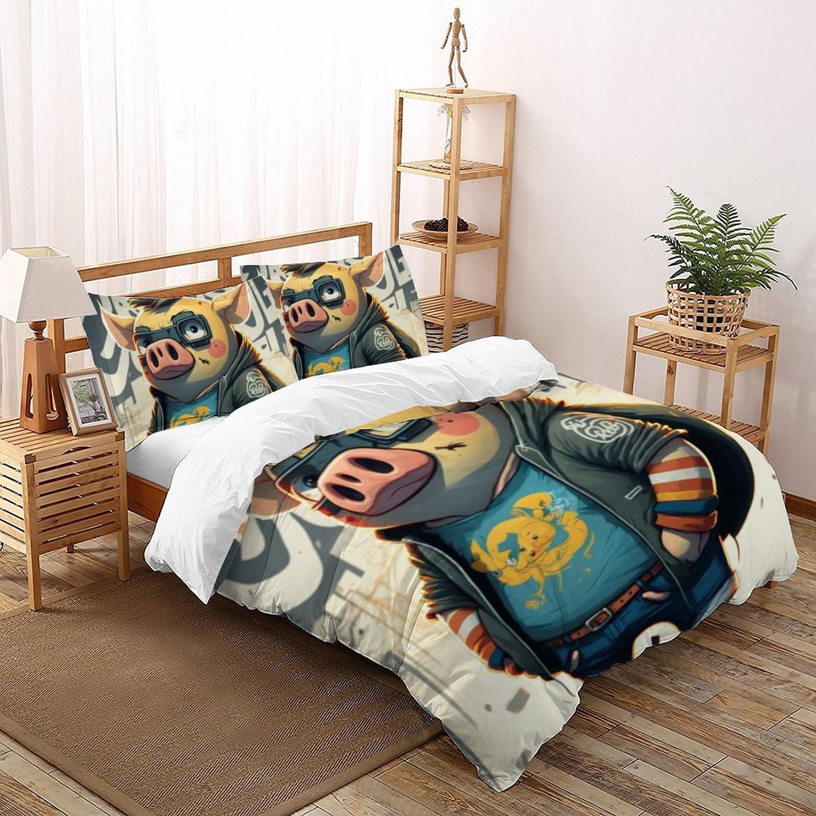 Housse de couette sanglier imprimé 3D animaux pour parure de lit double microfibre
