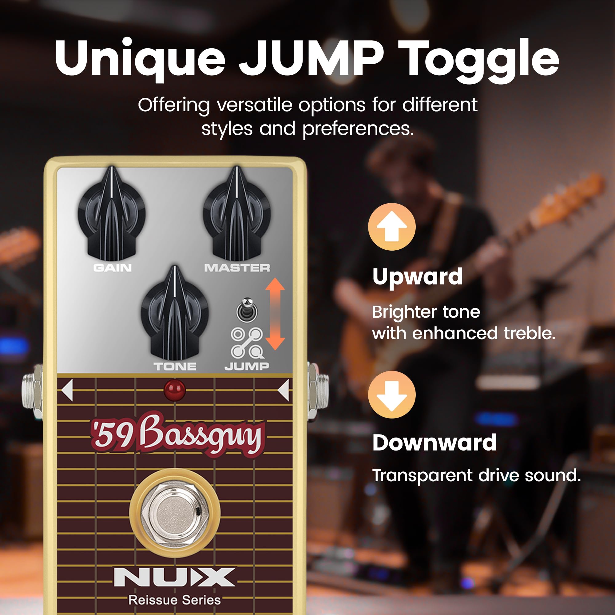 Amazon.com: NUX '59 Bassguy Guitar Pedal, Tuner Pedal with Jump