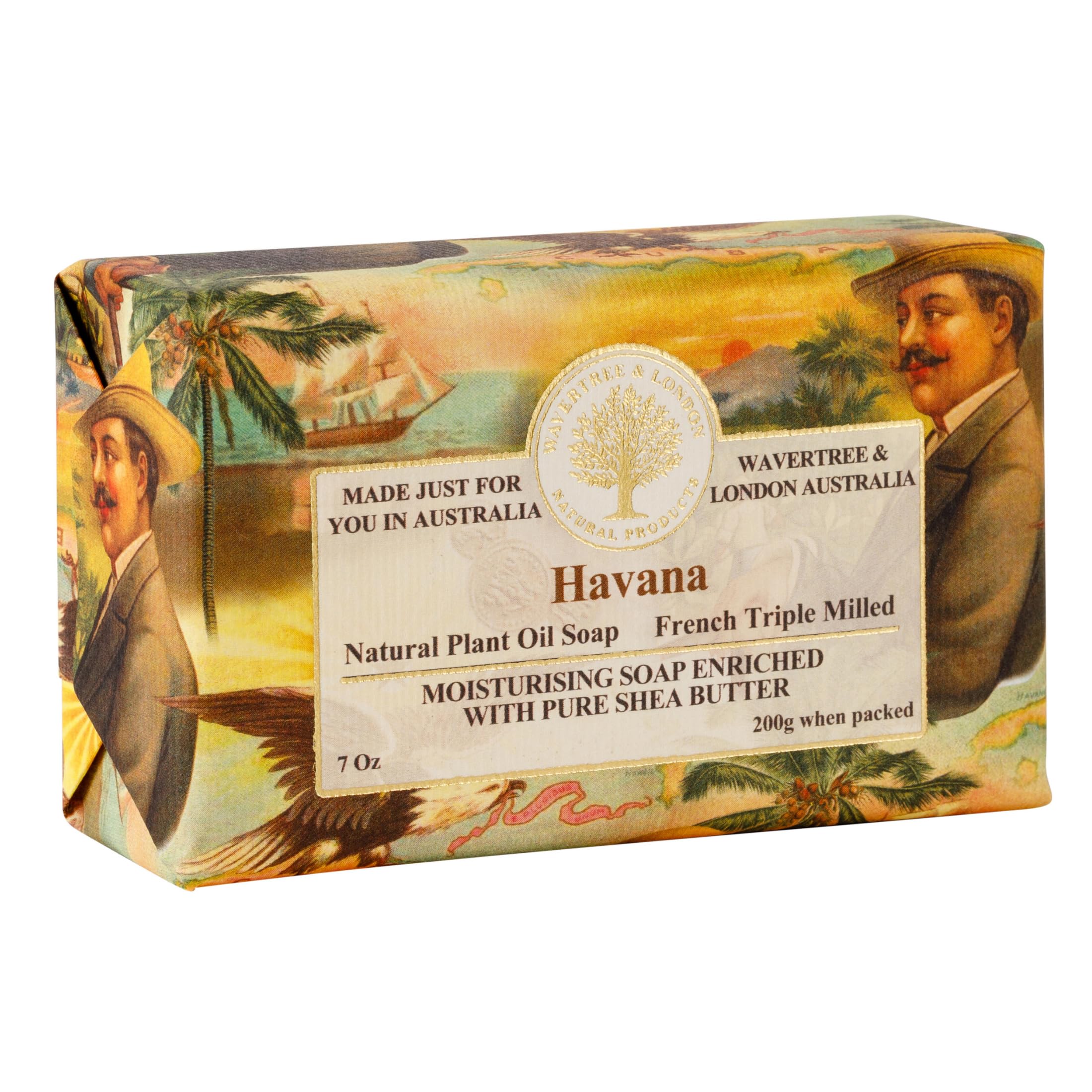 Havana Scented Natural Soap Bar, 7oz Moisturizing French Triple Milled Soap Bar for Women & Men Enriched with Organic Shea Butter, Pure Bath & Body Soap (1 Bar)