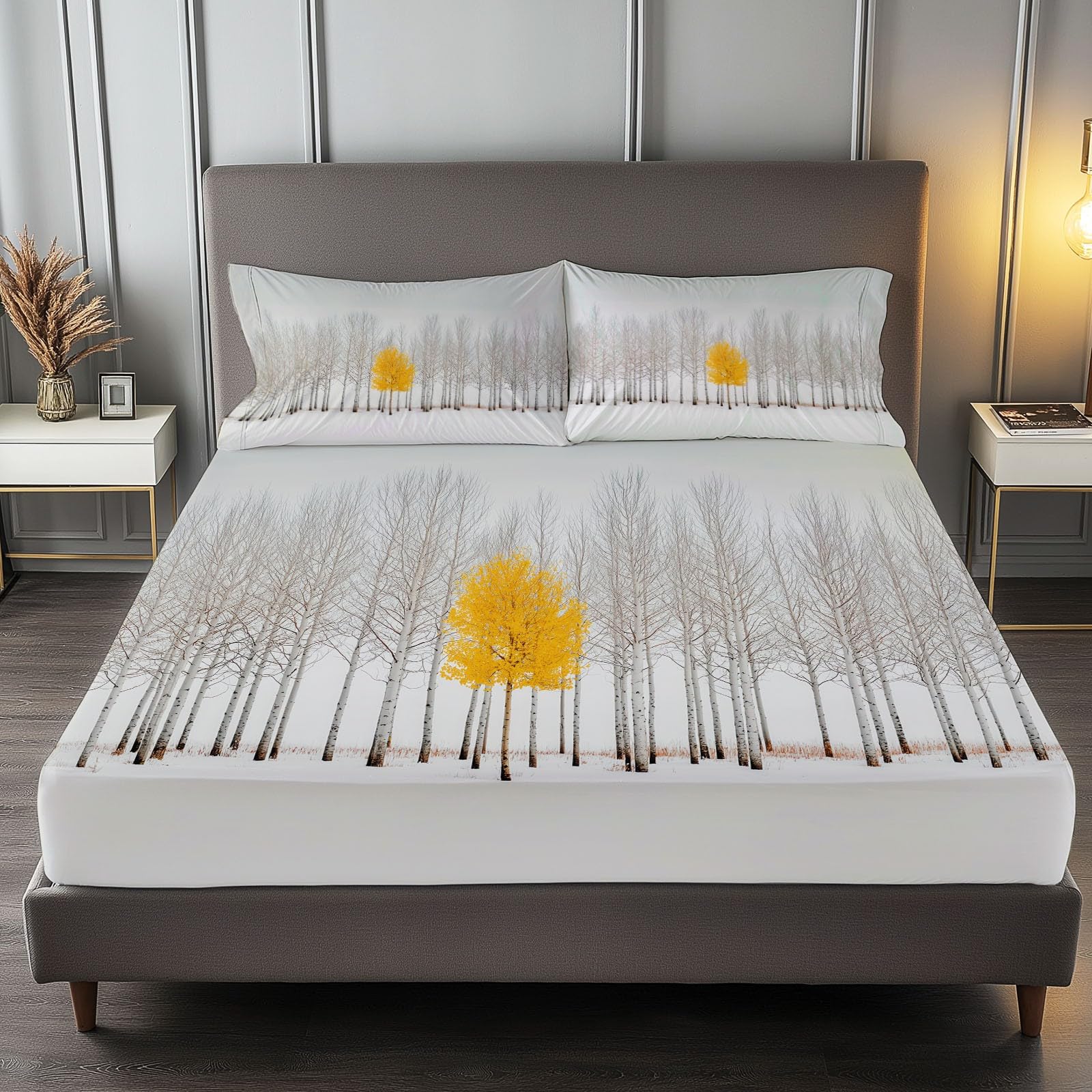 Drap housse 90x190 cm de qualité supérieure lignes minimalistes peuplier crème