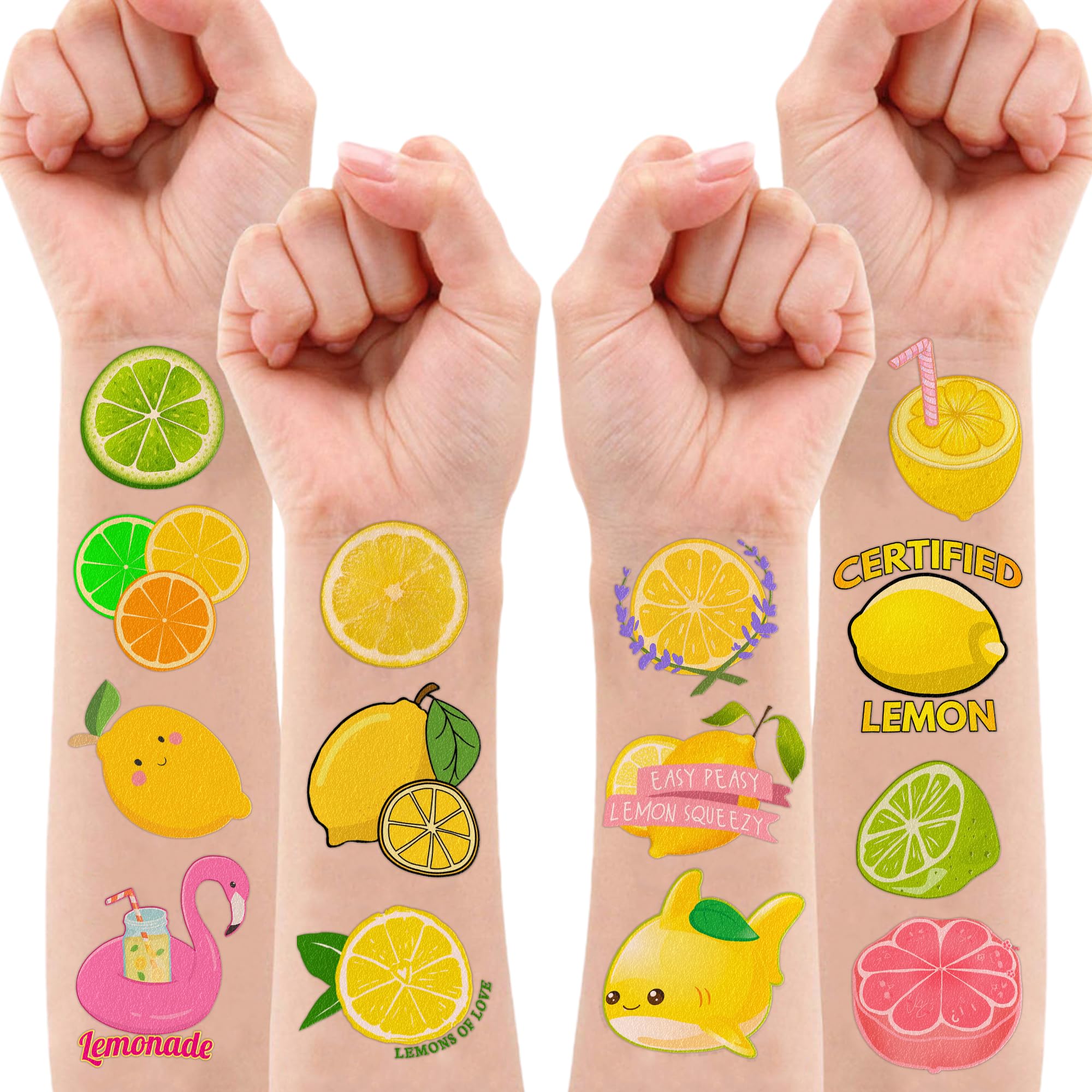 Lemon Temporary Tattoos 89 PCS Yellow Lemonade Citrus Party Decorations Favors Supplies Lime Soda Fruit Theme Birthday Cute Tattoo Stickers Christmas Gifts for Boys Girls Kids School Prizes Carnival