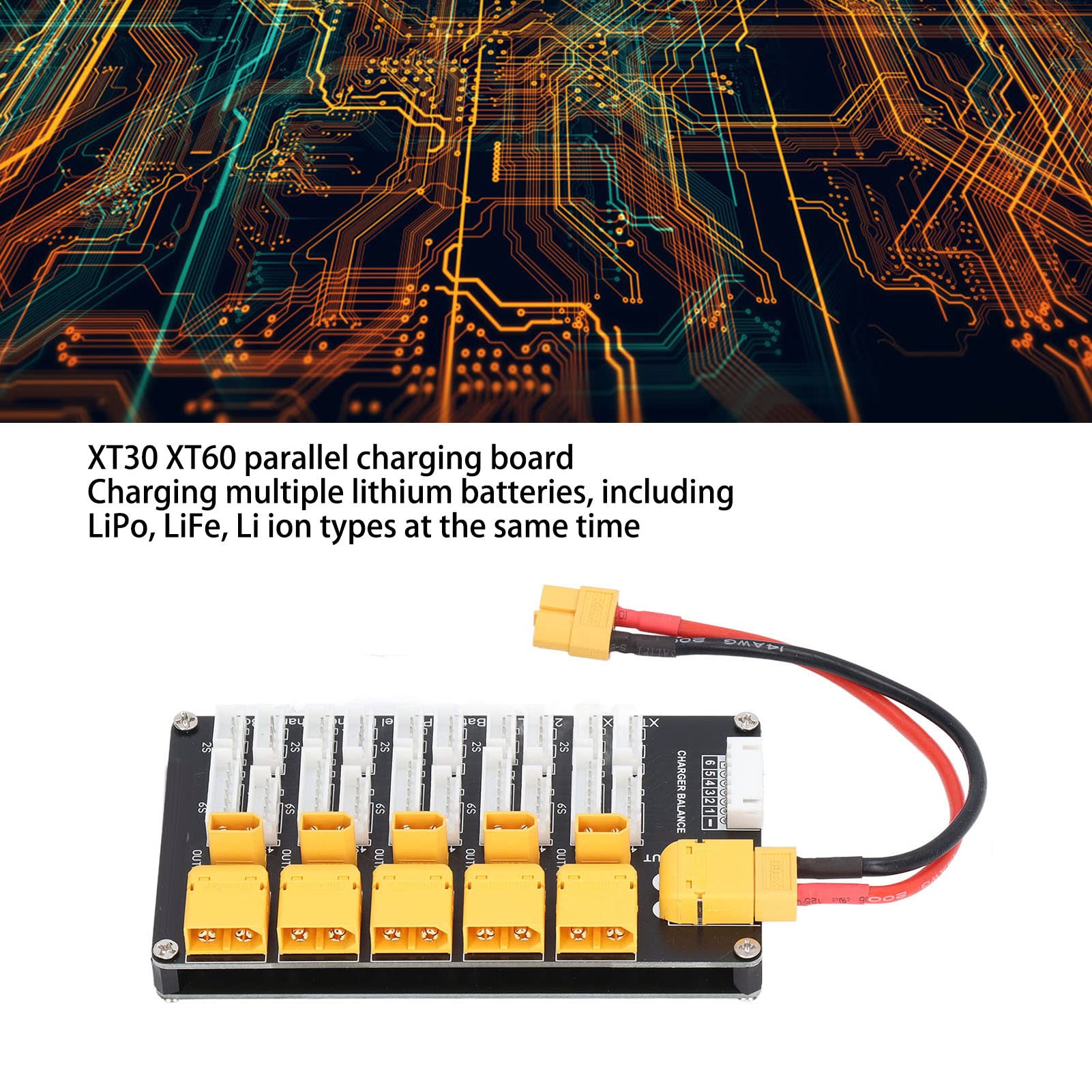 Wakects Równoległa Płyta Ładująca, Multi 2-6S Lipo Akumulator, XT60 XT30, Obsługuje 5 Akumulatorów, Kompatybilna z Ładowarką IMAX B6, Q6 Pro, D2, T8