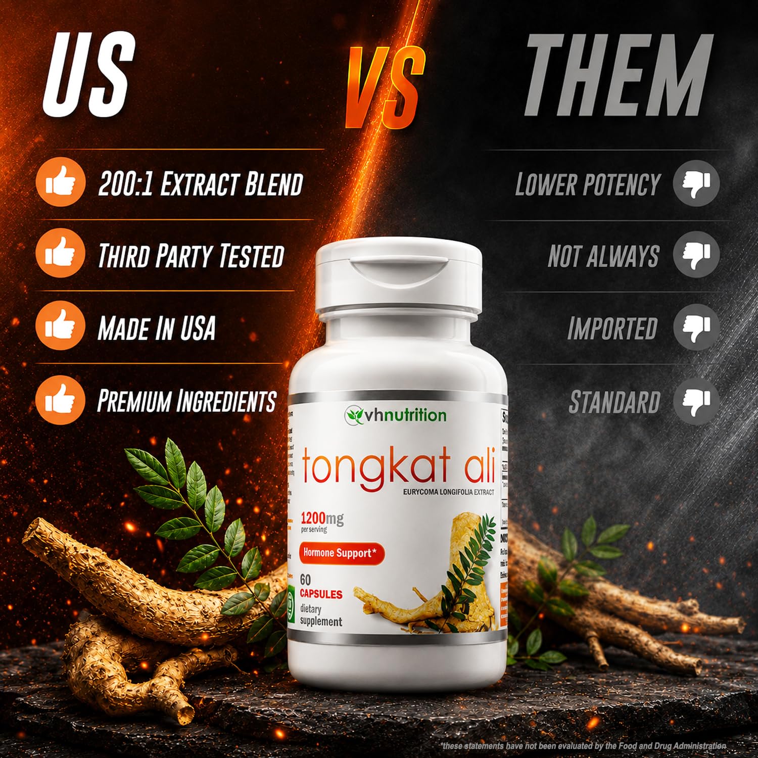 VH Nutrition TONGKAT ALI | Extra Strength Hormone Support for Men* | 200 to 1 Blend Standardized Eurycoma Longifolia (LongJack) Extract Powder | 60 Capsules — Amazon image 5