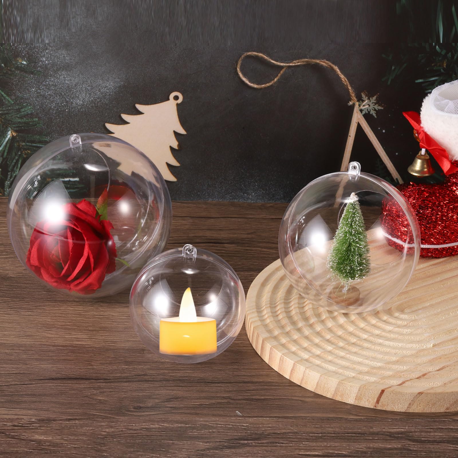 QUARKZMAN 30 Pcs Portavelas Colgantes Globos 4.7" Bolas de Acrílico Rellenables, Contenedor de Adornos Navideños de Plástico para Decoración de Bodas Fiestas Hogar DIY