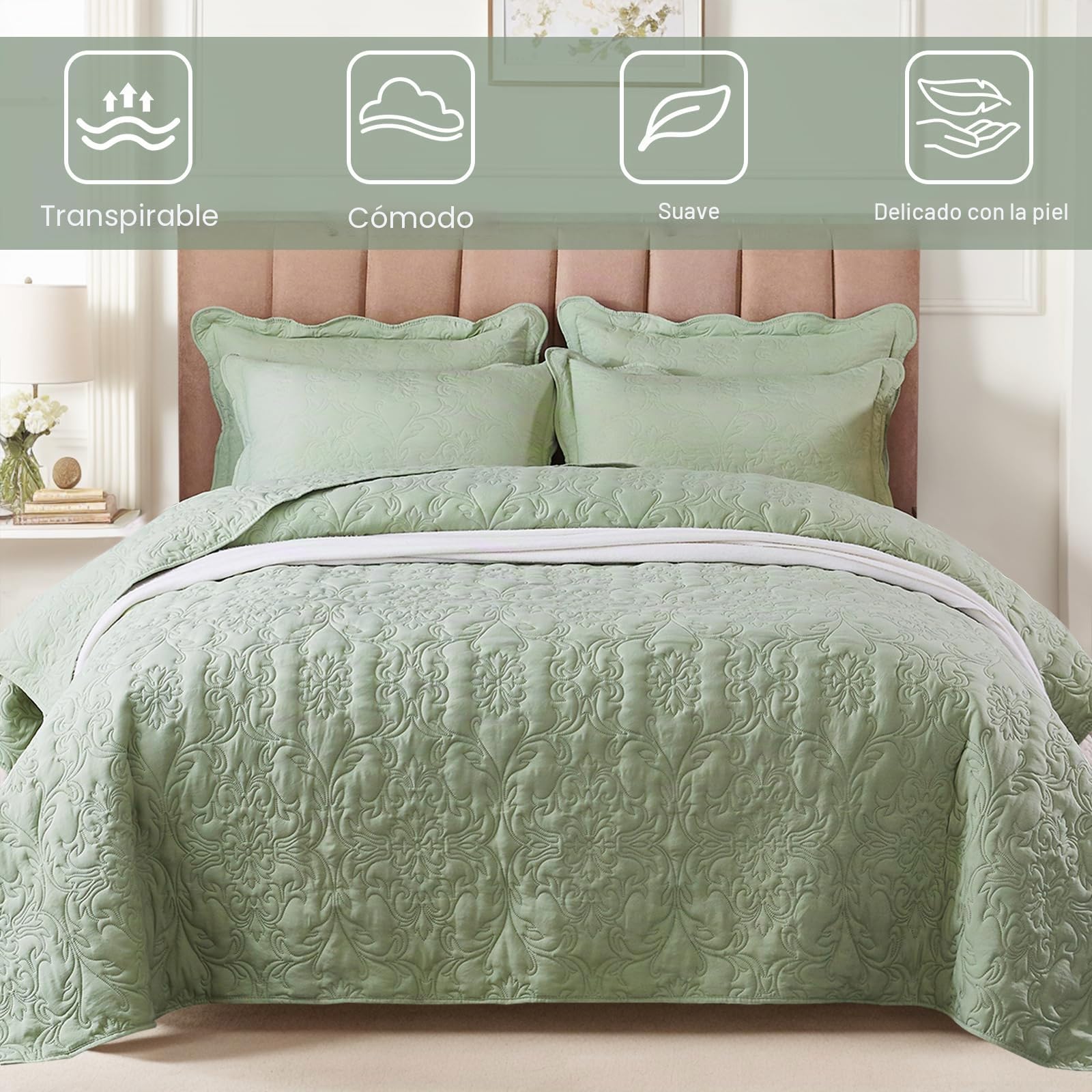 OKYUK Juego de edredón de 3 piezas tamaño Queen, colcha acolchada de microfibra de gran tamaño, juego de colcha ligera con fundas de almohada, juego de ropa de cama reversible estampada para todas las