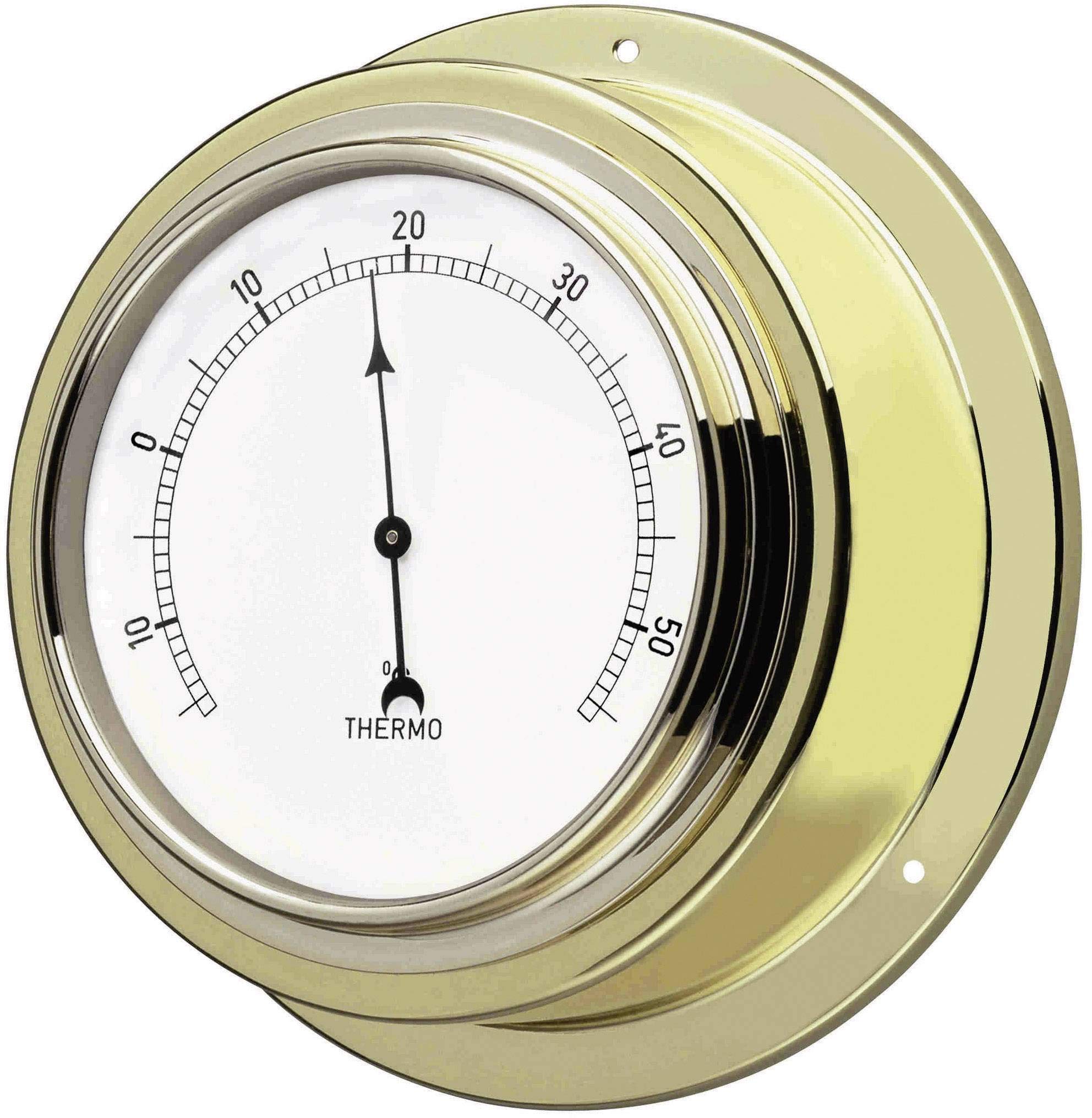 TFA Dostmann Analogue Thermometer Brass, 19.2015, Made in Germany, for Room Temperature, in Maritime Design, Polished, Multi-Colour, 0.8 x 16 x 6.5 cm
