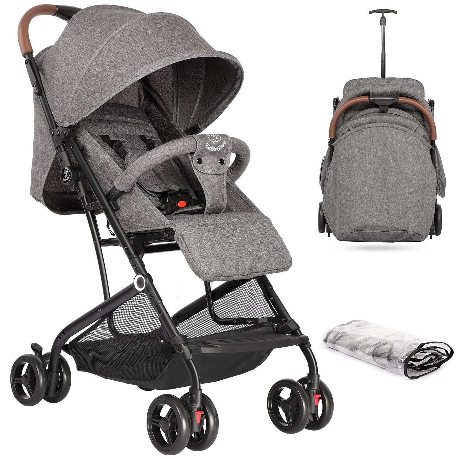 Birtech Stroller Pushchair Lightweight Compact Travel Buggy with Rain Cover, Foldable,Great for Airplane, from Birth to 3 Years, Dark Grey