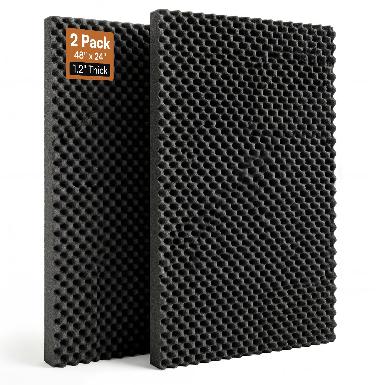 SODOCT 2 Pack Large Egg Crate Acoustic Foam Panels, 48 x 24 x 1.2 Inches High Density Sound Proof Foam for Walls, Professional Sound Absorbing Studio Panels for Home Theater, Recording (Black)