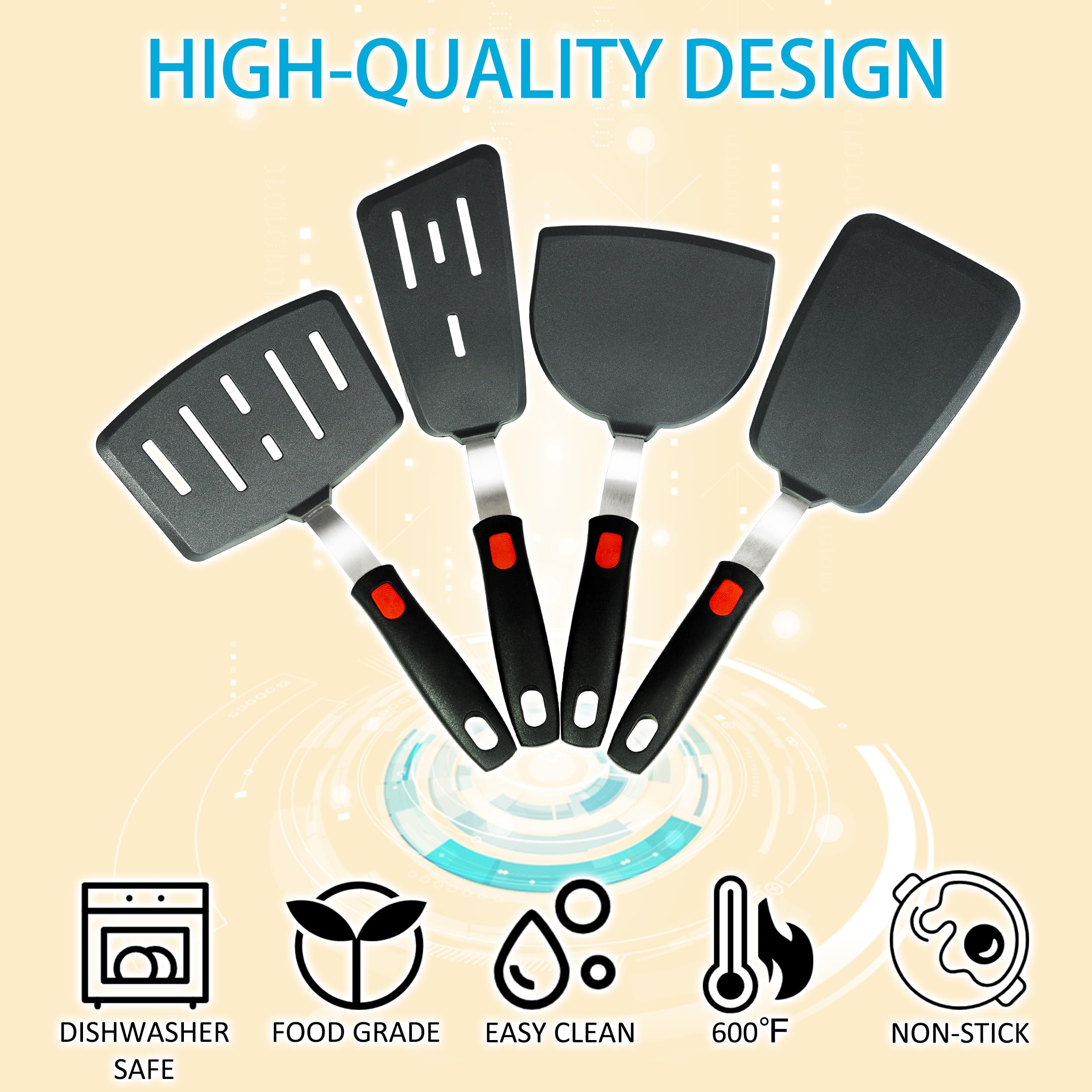 Juego de espátulas de silicona, 4 piezas, utensilios de cocina resistentes al calor de 315.6 °C adecuados para utensilios de cocina antiadherentes, espátulas de goma sin BPA, ideales para
