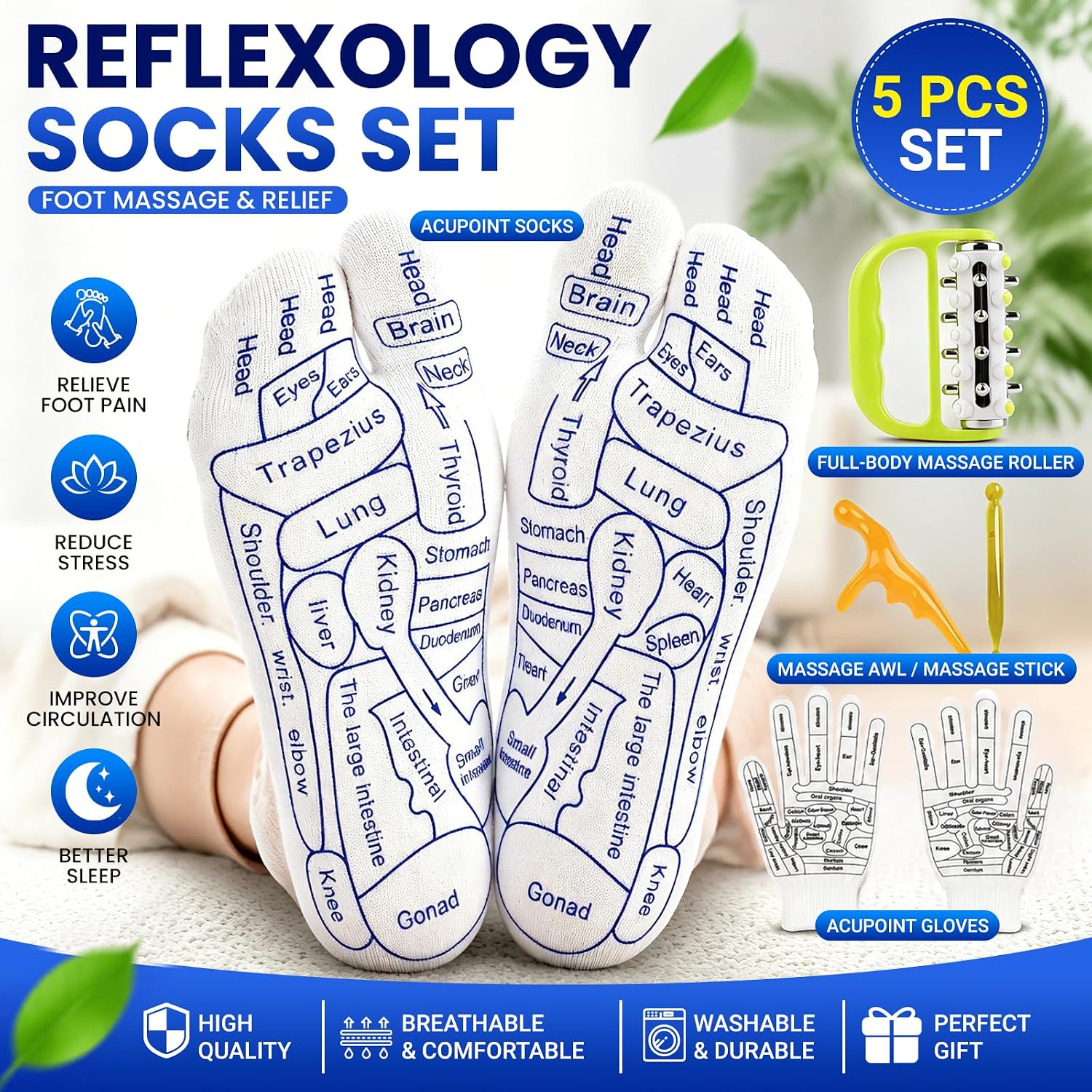 Reflexology Socks，Acupressure Socks，Massage Socks，Pressure Point Socks，Full-Body Massage Roller，Relax Your Body, Relieve Fatigue and Tension, and Enjoy a Comfortable Massage Experience