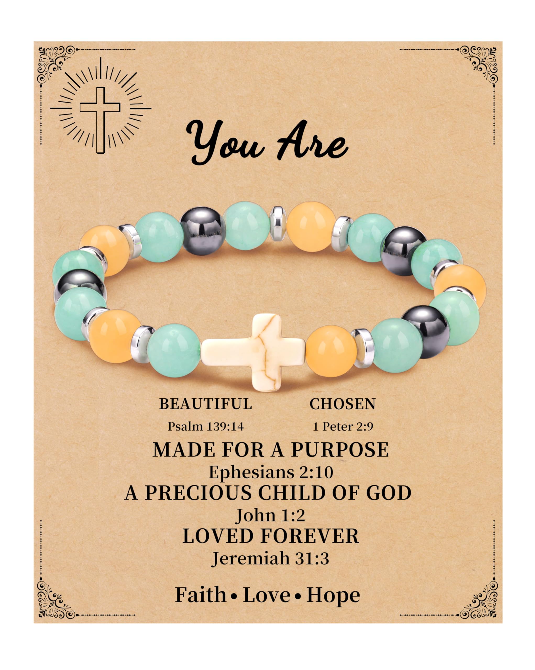 JSJOY Nature Stone Bracelet Birthday Gifts for Women Girls, Birthday Cross Bracelet Gifts for Age 6 to 80 Year Daughter Granddaughter Niece Mom Sister Christian Easter Gifts