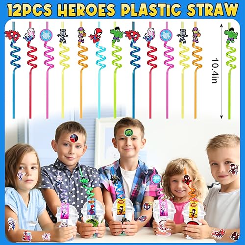 Miniatura 4 de Spider and His Amazing Friends - Regalos de fiesta personalizados con etiquetas de regalo, 134 piezas de bolsas de regalos de araña con pajitas