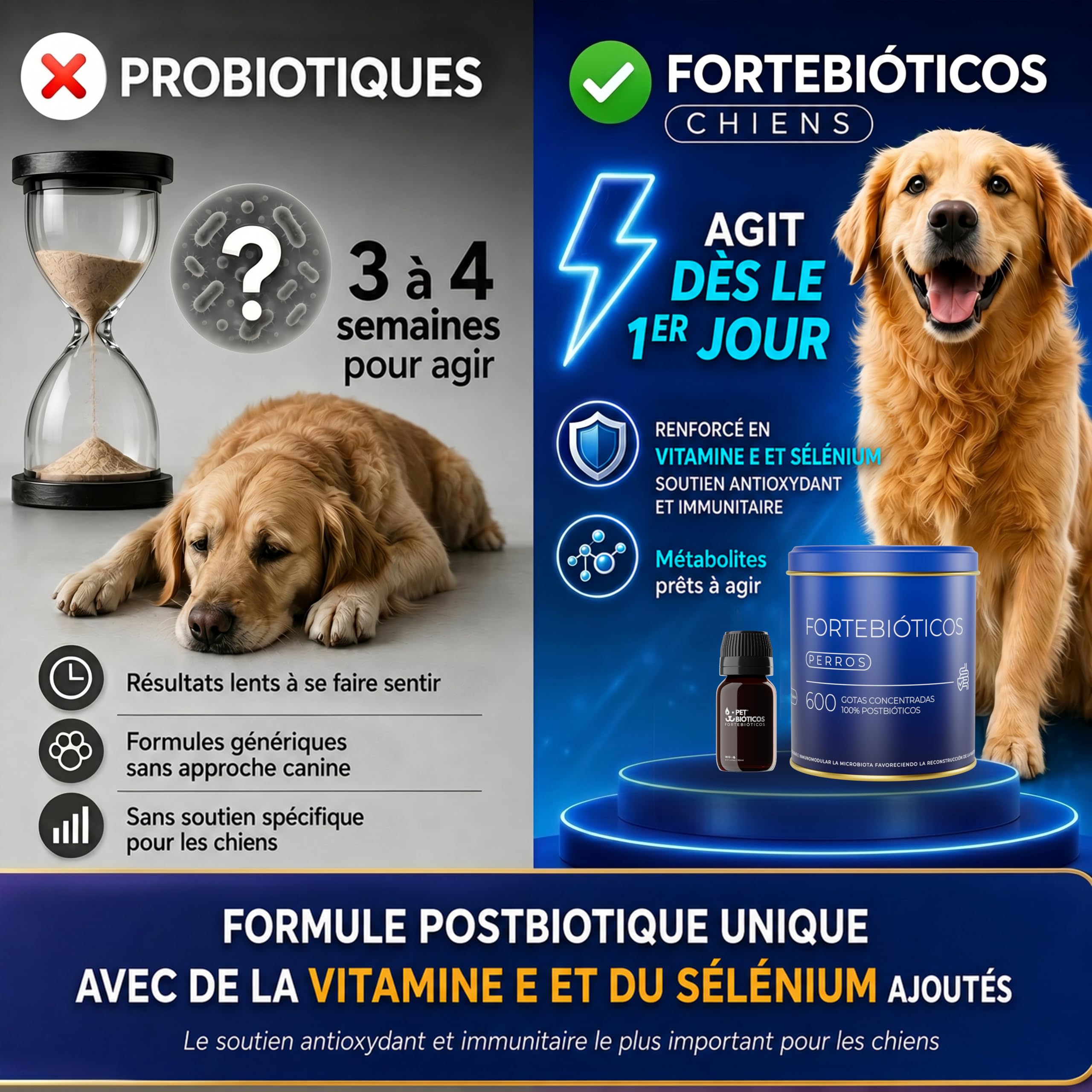 Fortebióticos Chien 600 Gouttes 30 ML - Complement Alimentaire Chien Postbiotique - Alternative aux Probiotique Chien et Probiotiques Chien - Flore Intestinale Microbiote, Hygiène et Santé du Chien