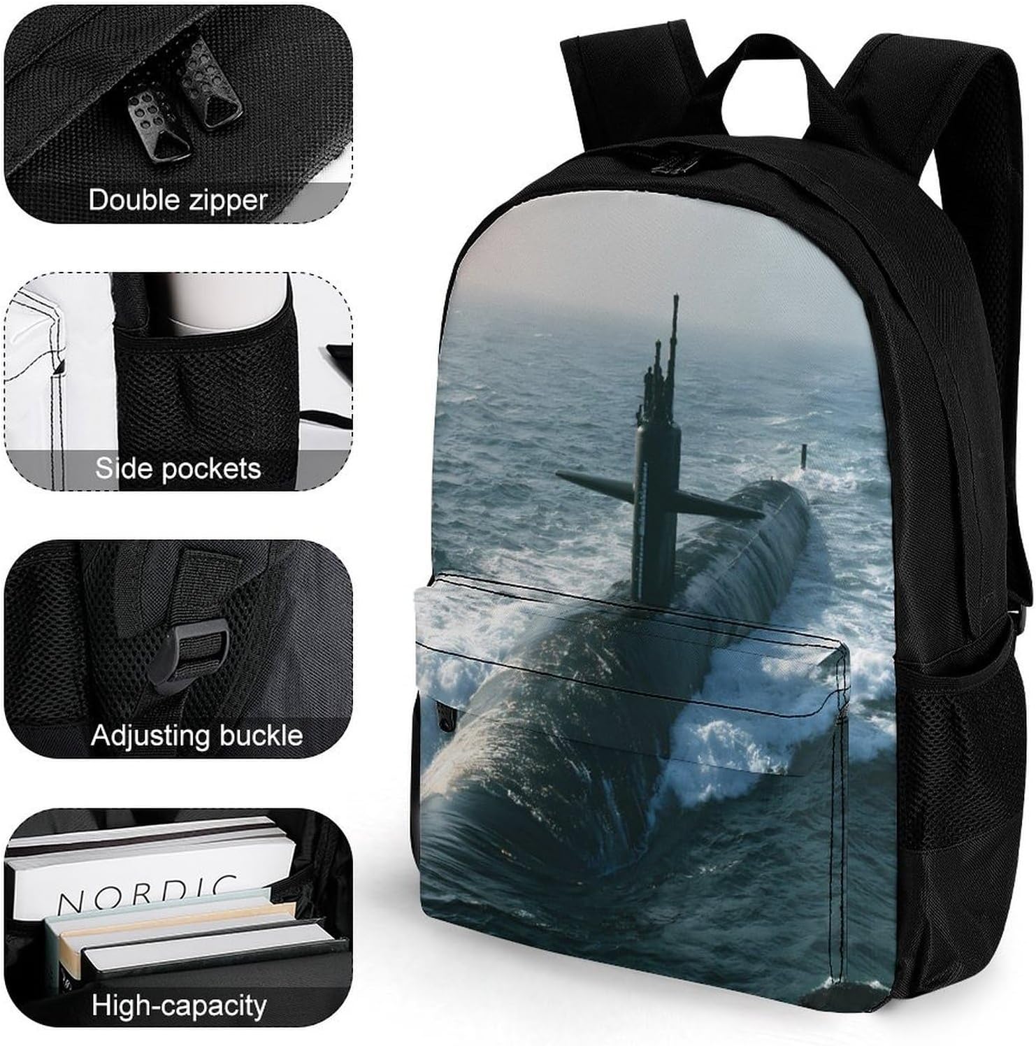 Nuclear Submarine Sailing On Ocean Backpack Lightweight Backpacks Work Bag