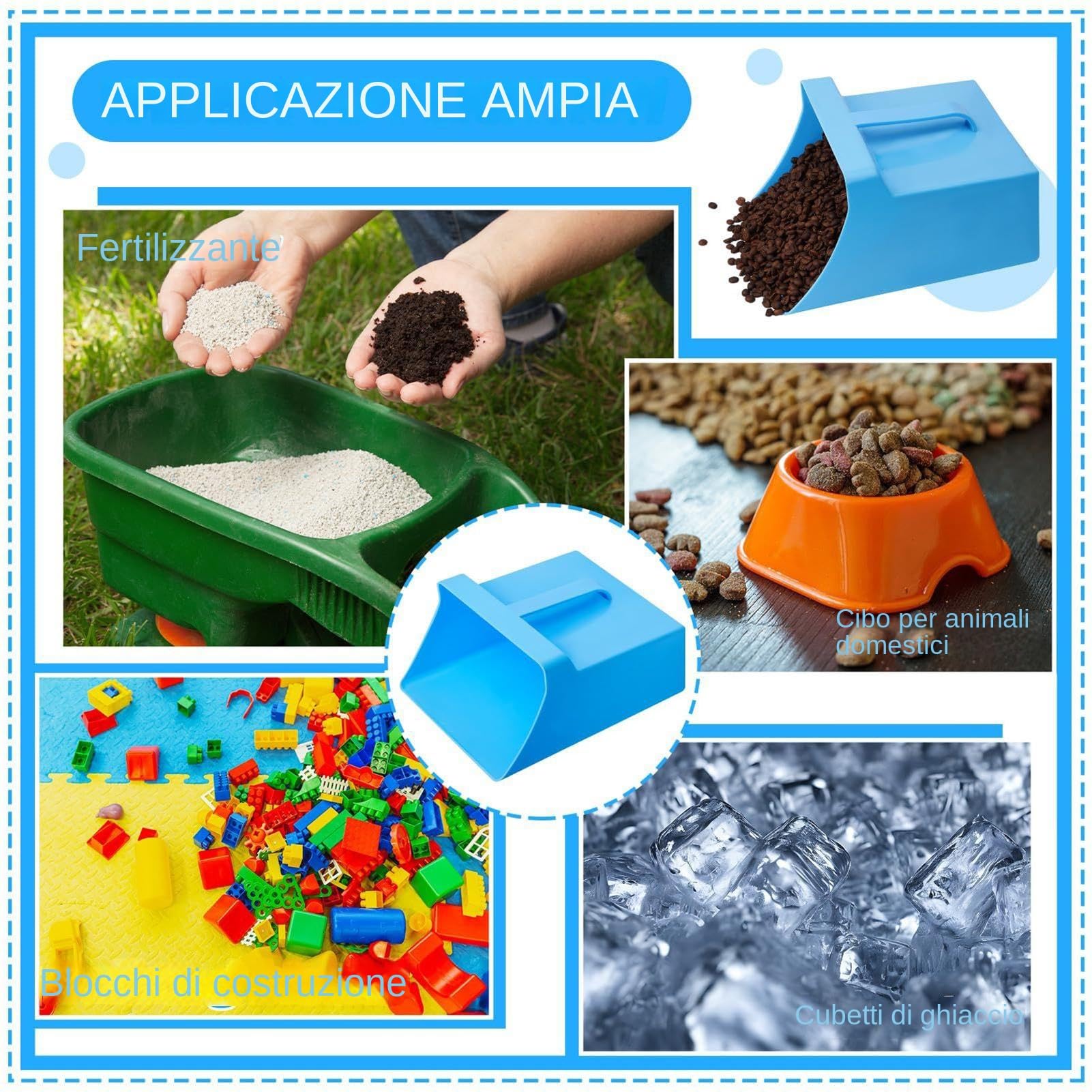 Grande para piensos - multiusos para cereales de 21 cm y 128 onzas | Pala cerrada con asa lateral, adecuada para pollos, ganado, pienso, cocinas de restaurantes.