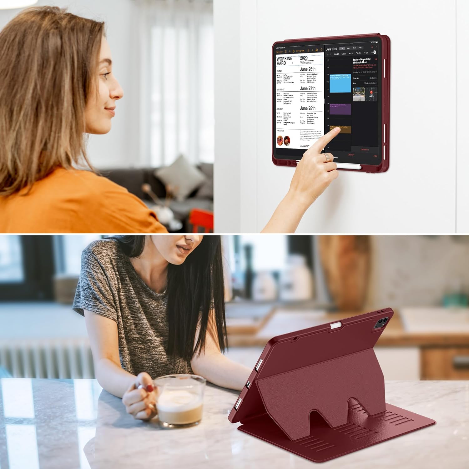 VIKESI Case for iPad Pro 12.9 6th / 5th / 4th / 3rd Generation Case 2022/2021/2020/2018,Multiple Angles Magnetic Stand Cover,Shockproof Soft Back,Pencil Holder,and Auto Sleep/Wake,Wine