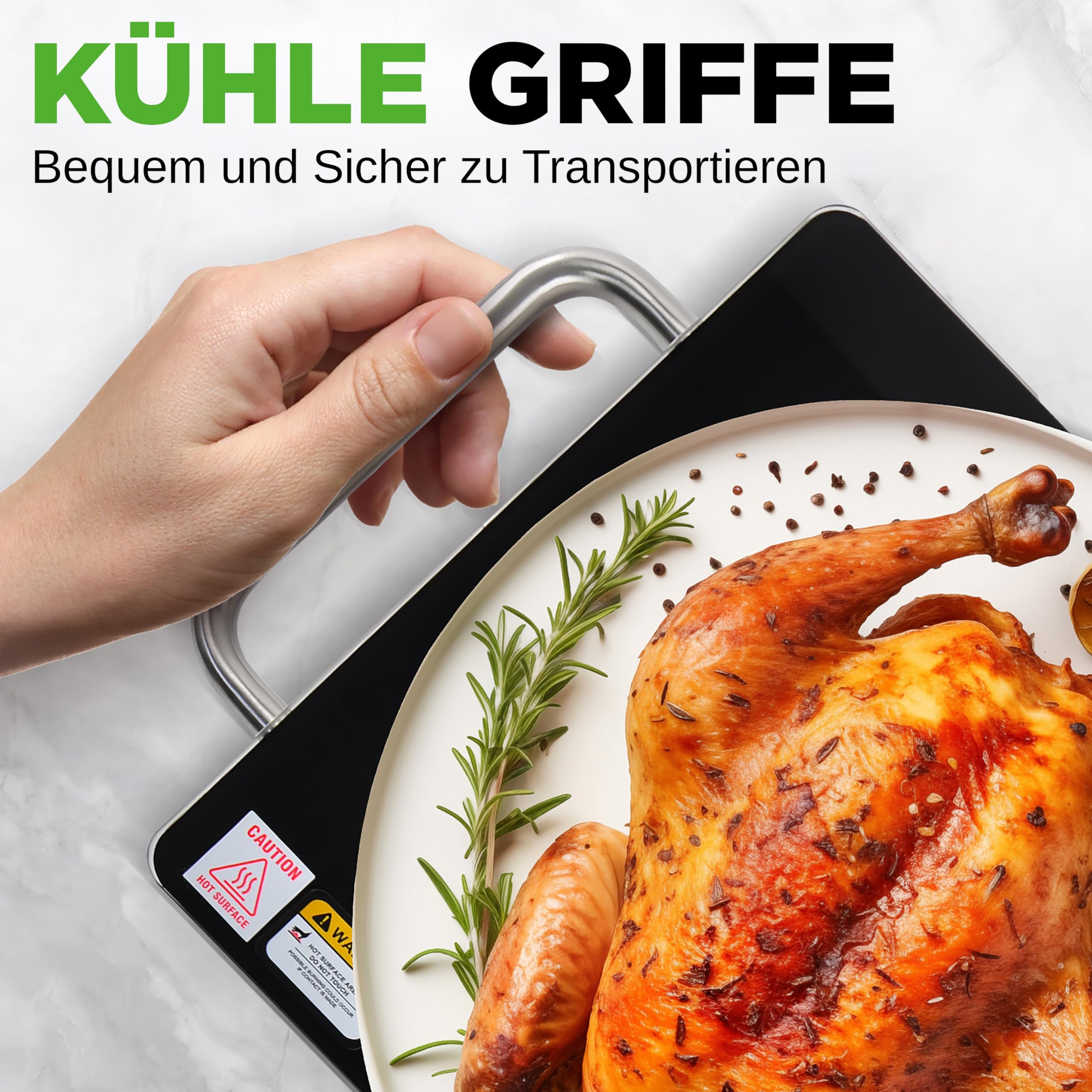 NutriChef Warmhalteplatte Elektrisch 50,8 x 30,5 cm Glas-Kochplatte Schwarz