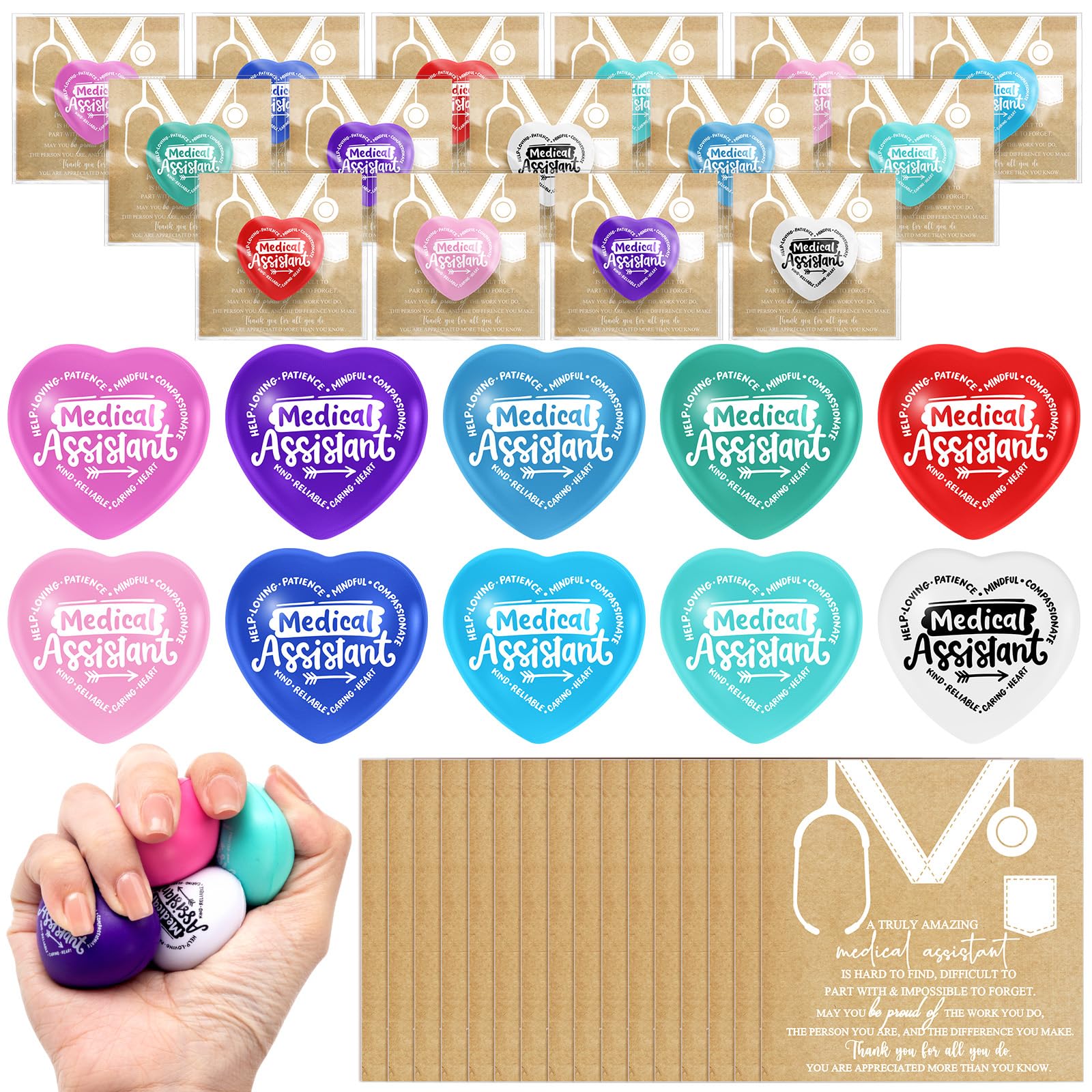 Arrowbash 20 Sets Medical Assistant Gifts Bulk 2026 Heart Stress Balls Ma Appreciation Gifts for Women Inspirational Squeeze Ball for Medical Assistant Coworker Team Birthday Party Gift