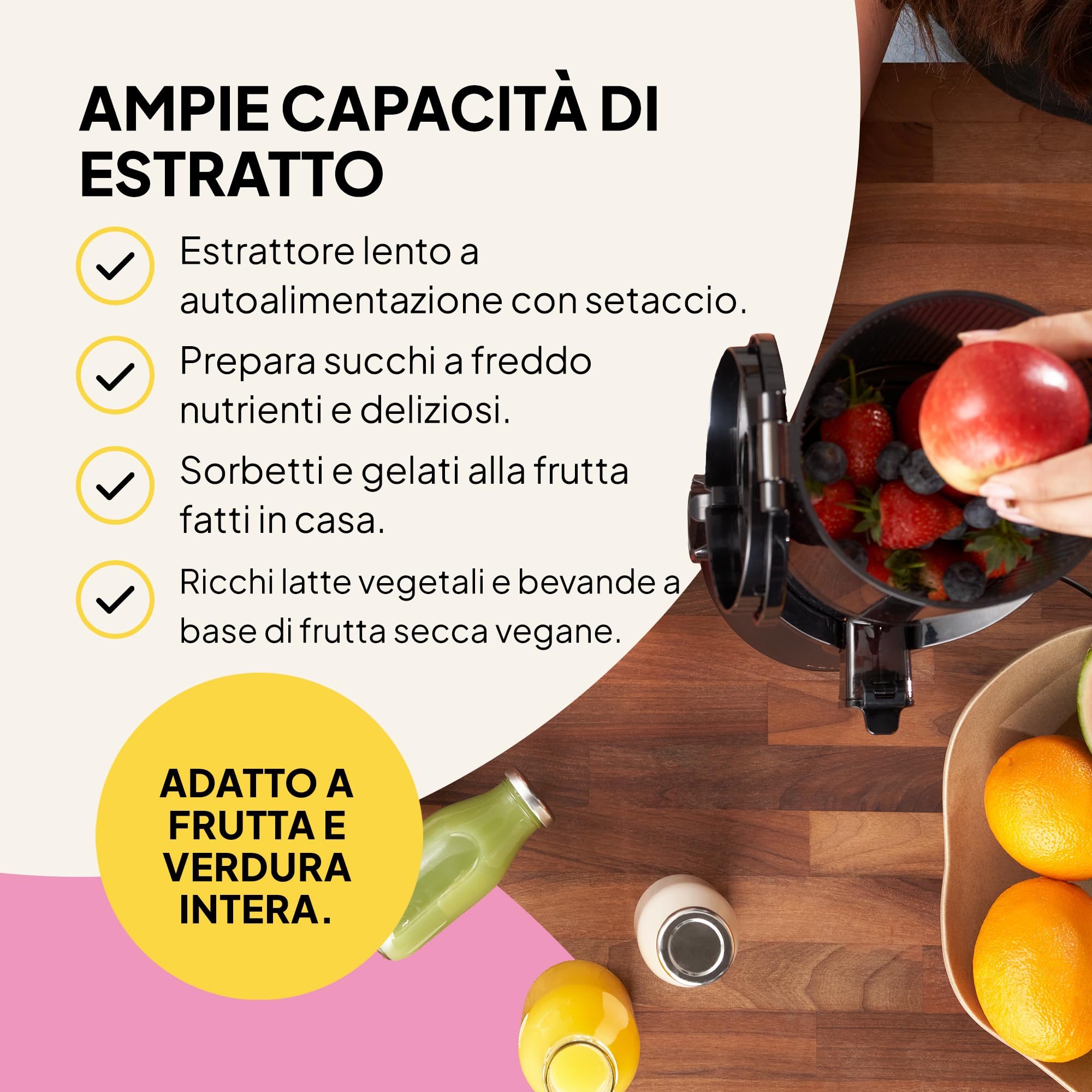 Fridja f2500 Estrattore di Succo ad Alimentazione Automatica | Bocca di Carico 135mm Frutta Intera | Estrattore a Freddo 250W | Alta Resa | Facile da Pulire | Senza BPA | Nero Opaco