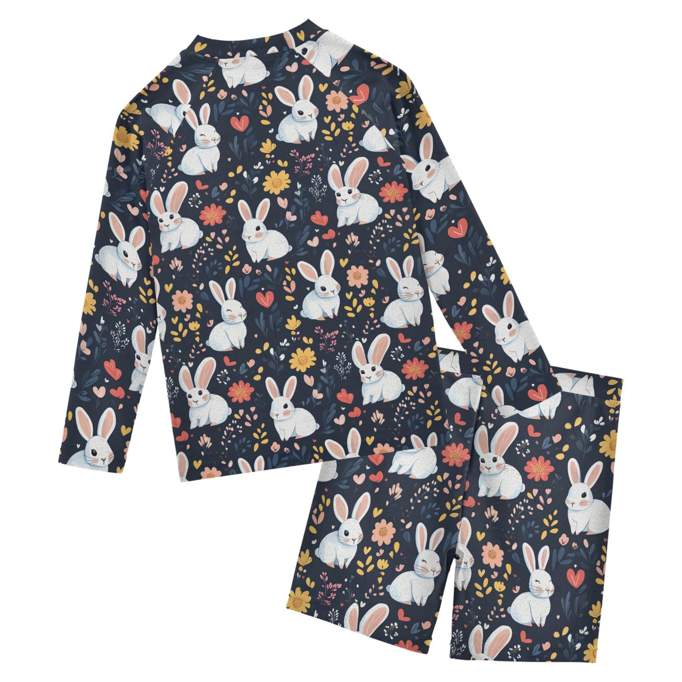Happy Easter Cute Bunny Rabbit Baby Boys' Toddler Long Sleeved Rashguard Swim Bathing Suit Set B0405055