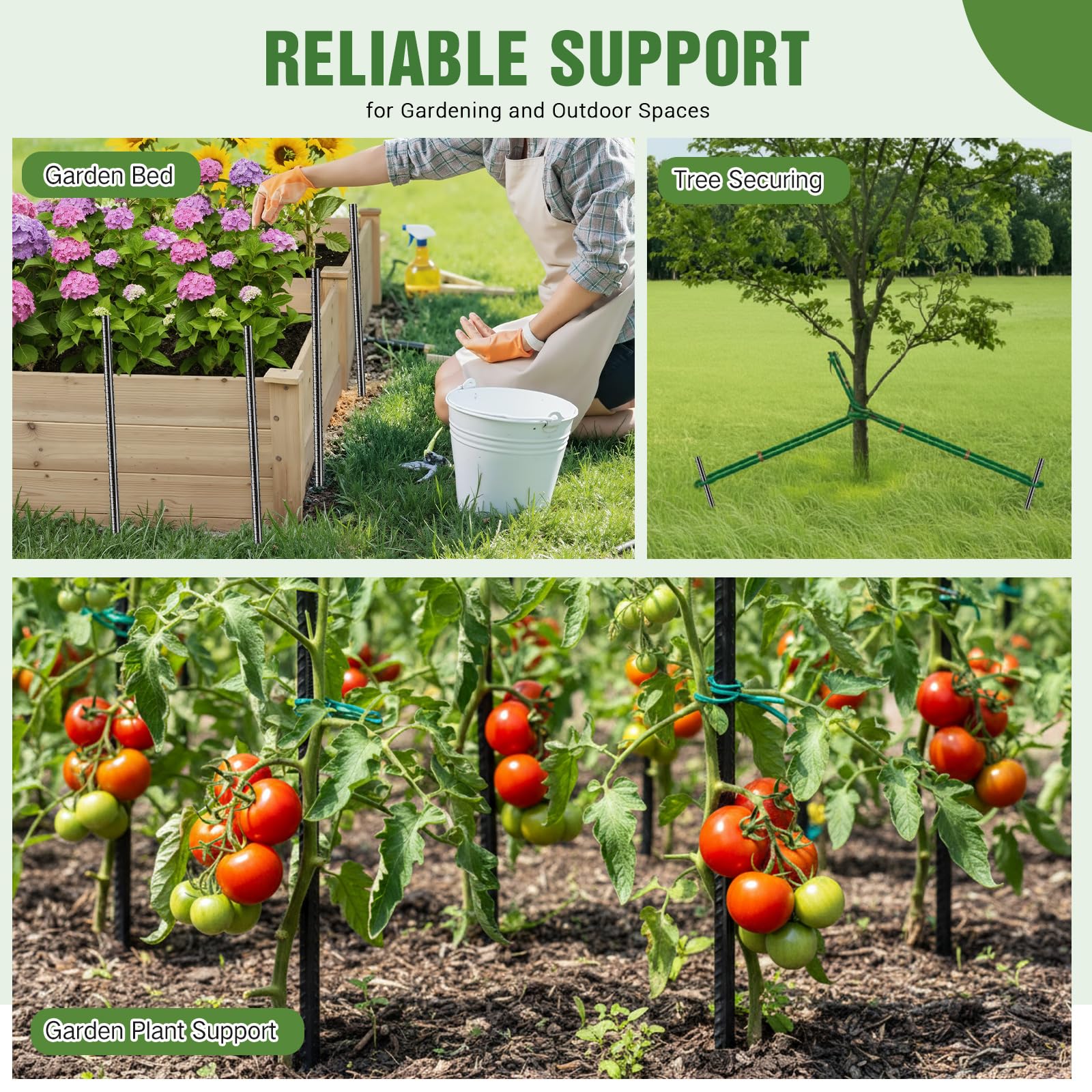 Jetec Lot de 12 piquets d'armature de sol noirs de 61 cm, ancrages au sol robustes en acier pour plantes, piquets de jardin longs et droits en métal avec extrémité biseautée pour jardin, béton, tente