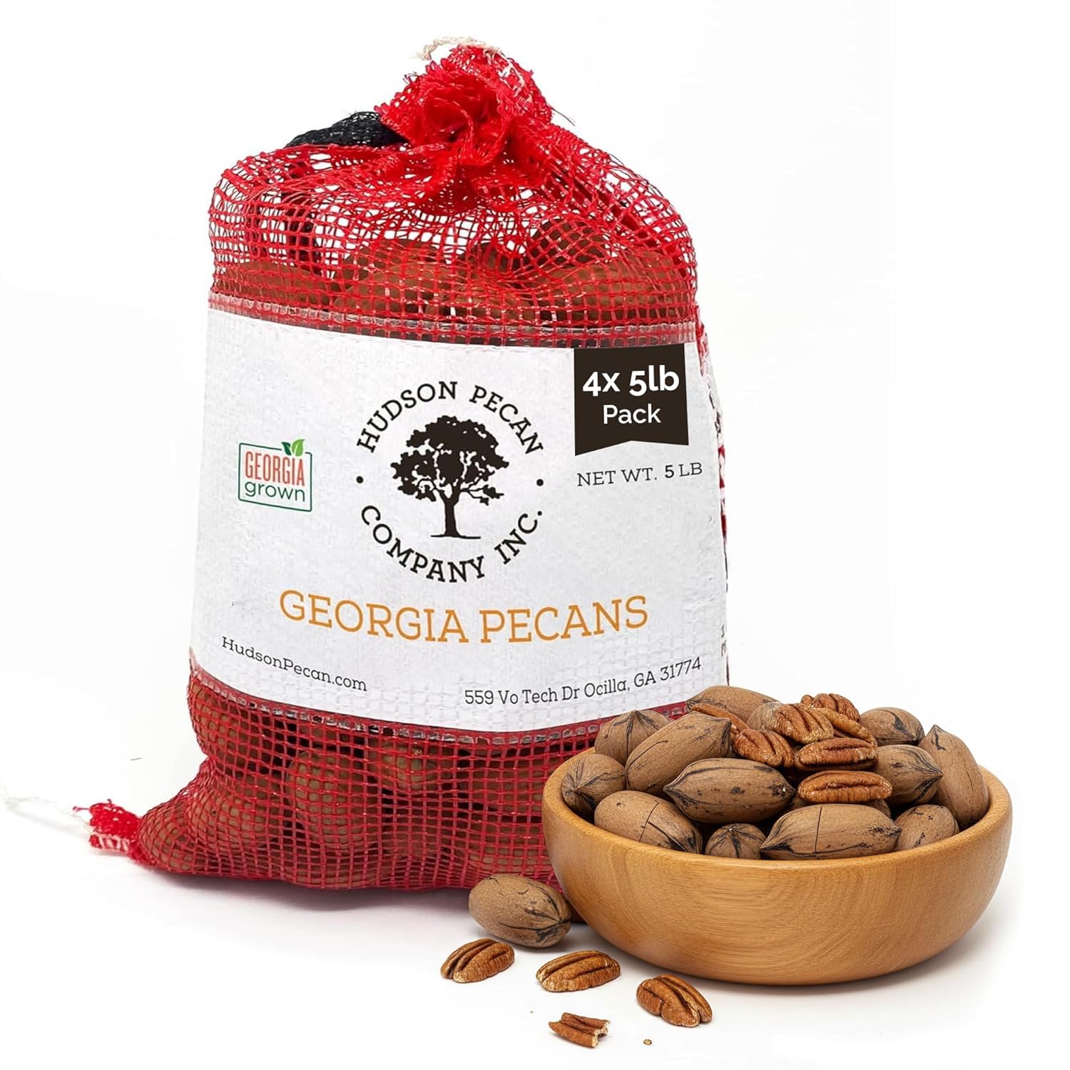 HUDSON PECAN: 20lb In-Shell Georgia Grown Pecans, | Family-Owned, Premium Southern Unshelled Nuts. Slightly Sweet Flavor (Gluten-Free, Kosher, Keto Snack, Salad Topping or Baking Ingredient), 4x 5lb Bags