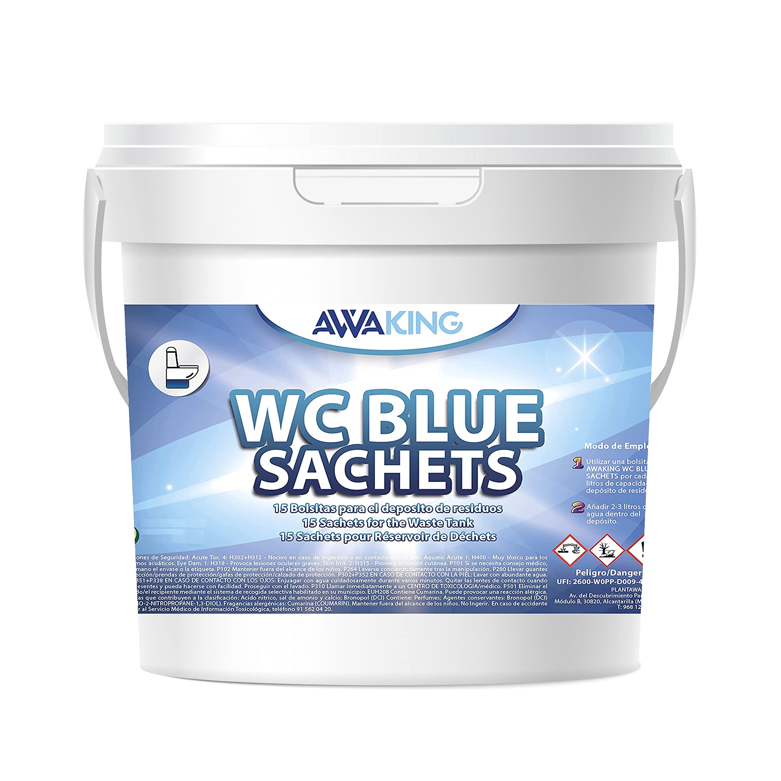 Pastillas Wc Químico Blue Sachets Awaking 50 Unidades Limpia y Desodoriza, Aroma Fresco y Agradable, para Depósito Aguas Negras Potti, Cassete, Caravana, Camper, Poti.