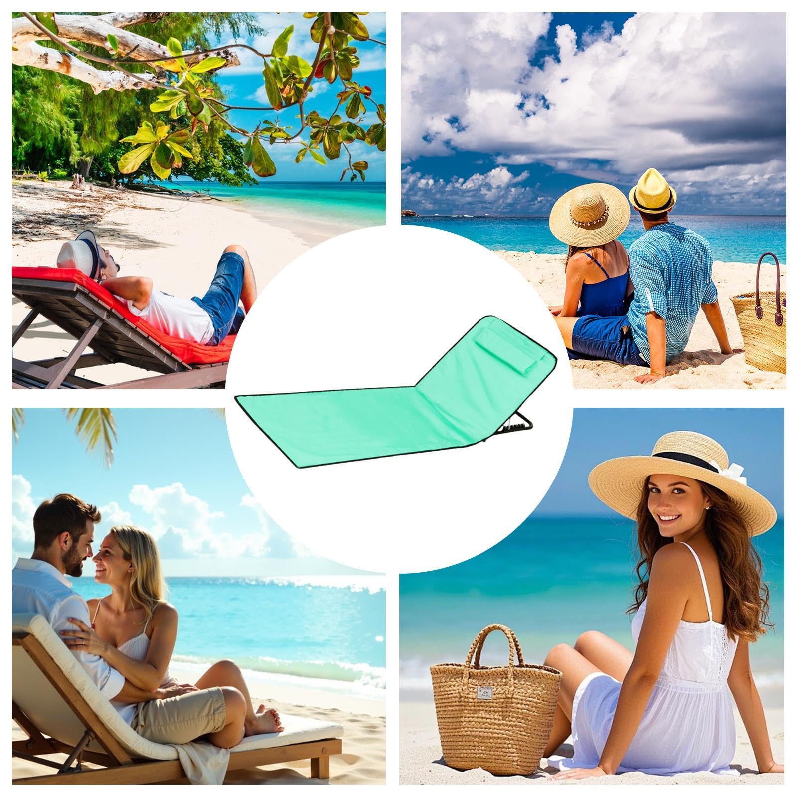 Sedia materassino da spiaggia Tappetino prendisole portatile | Sdraio da mare pieghevole con poggiatesta e schienale 160x52x38cm Per donne uomini giovani famiglia campeggio piscina picnic