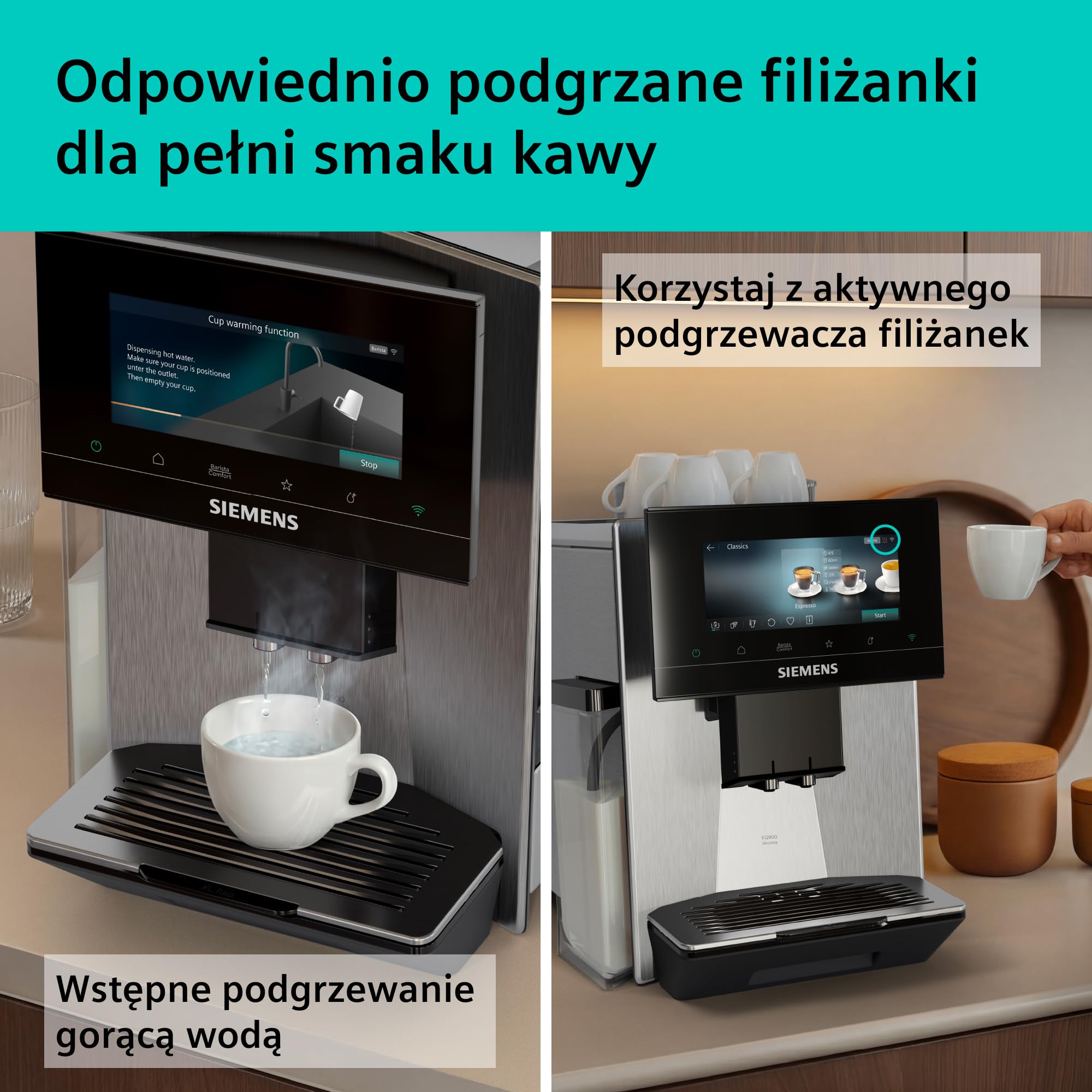 Siemens, automatyczny ekspres do espresso, EQ900 iAroma, spersonalizowane ustawienia smaku, precyzyjne mielenie, duży wyświetlacz, każda filiżanka na Twoich zasadach, stal nierdzewna, TQ923E03