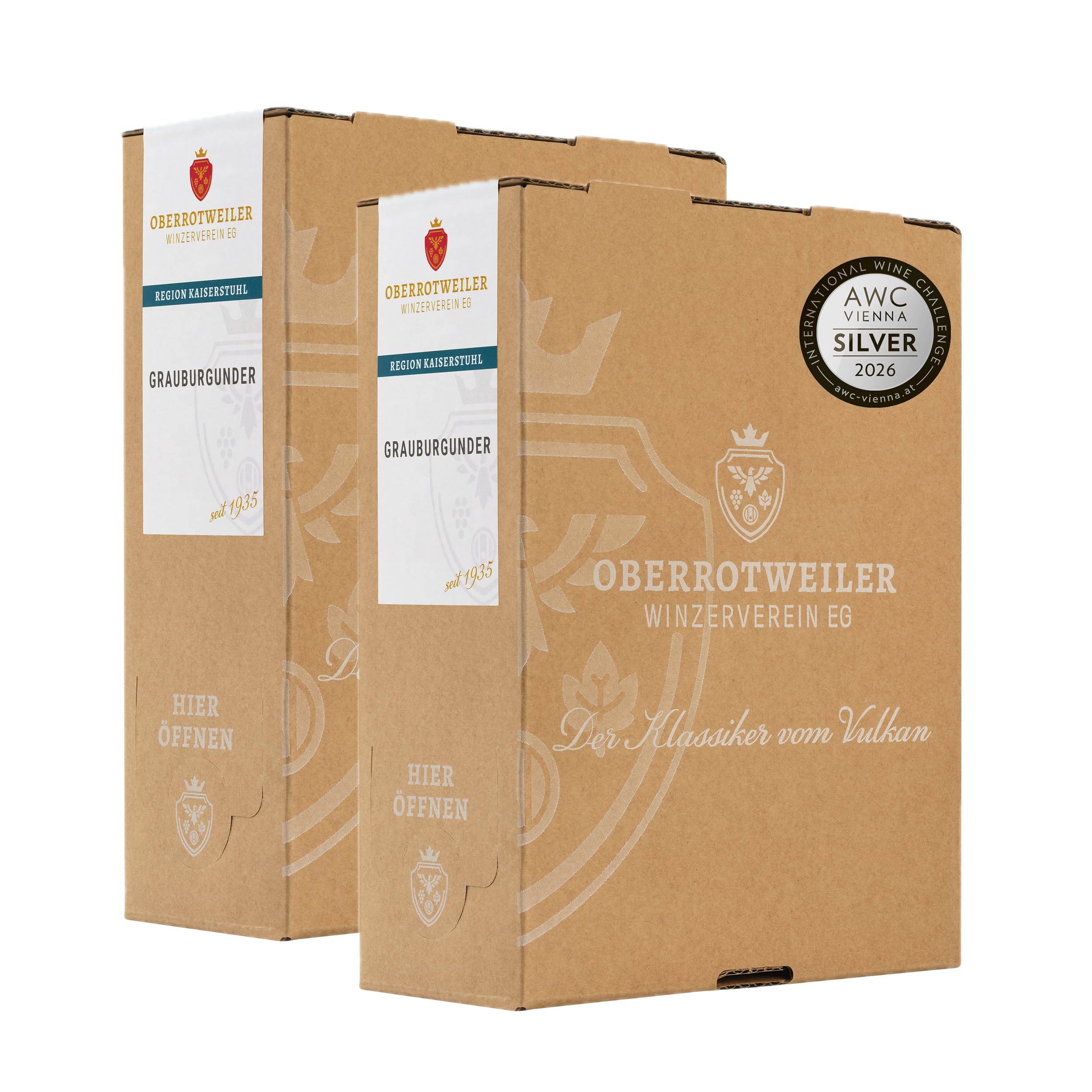 Oberrotweiler Grauburgunder Wein-Box 3 Liter QbA - SILBER 2026 AWC Vienna - zarte Fruchtaromen nach Pfirsich, Apfel und Zitrusfrüchten - Badischer Wein (2 x 3,0 l Bag-in-Box)