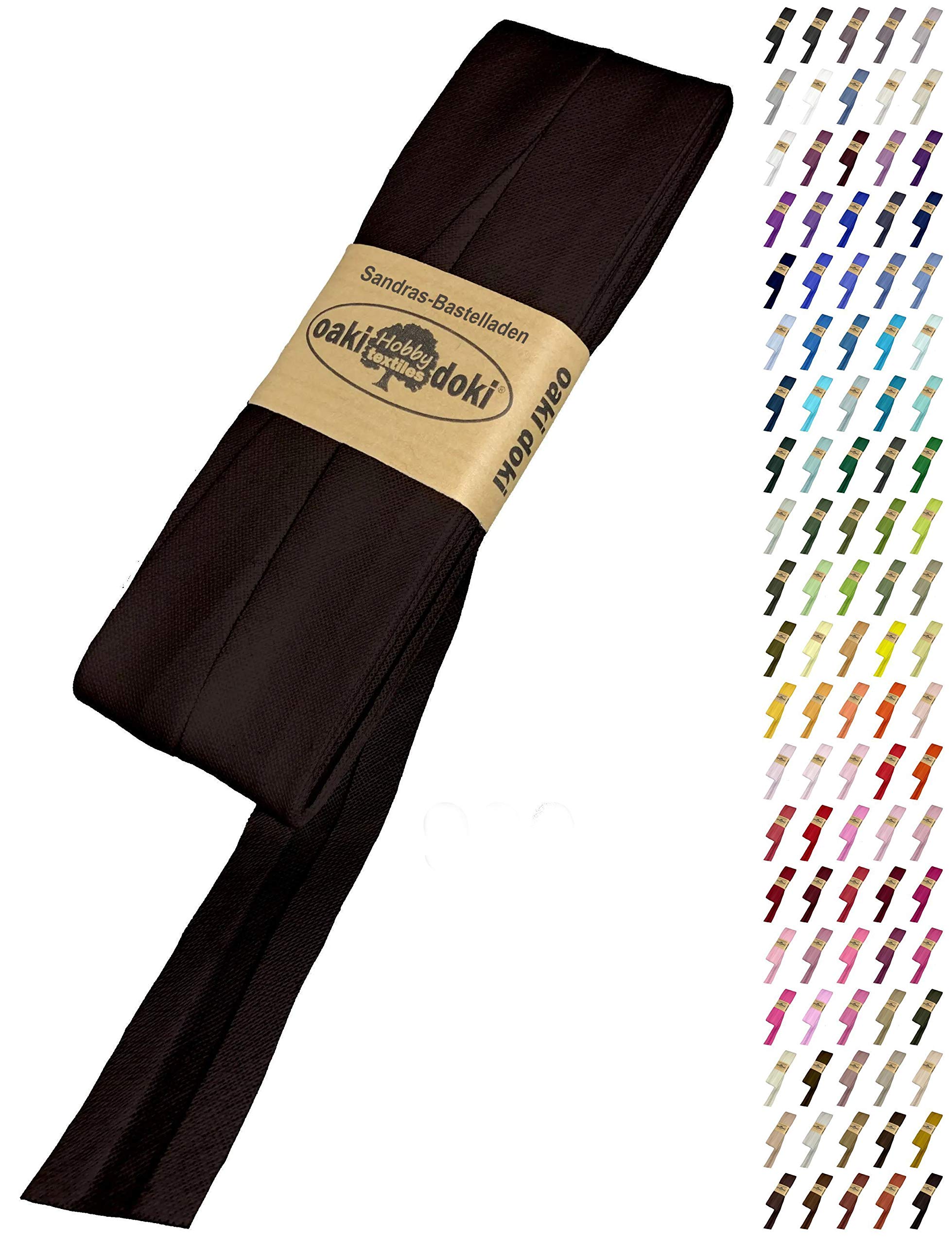 Sandras-Bastelladen Schrägband/Einfassband Baumwolle Uni gefalzt 5m x 20mm 990-Schwarzbraun