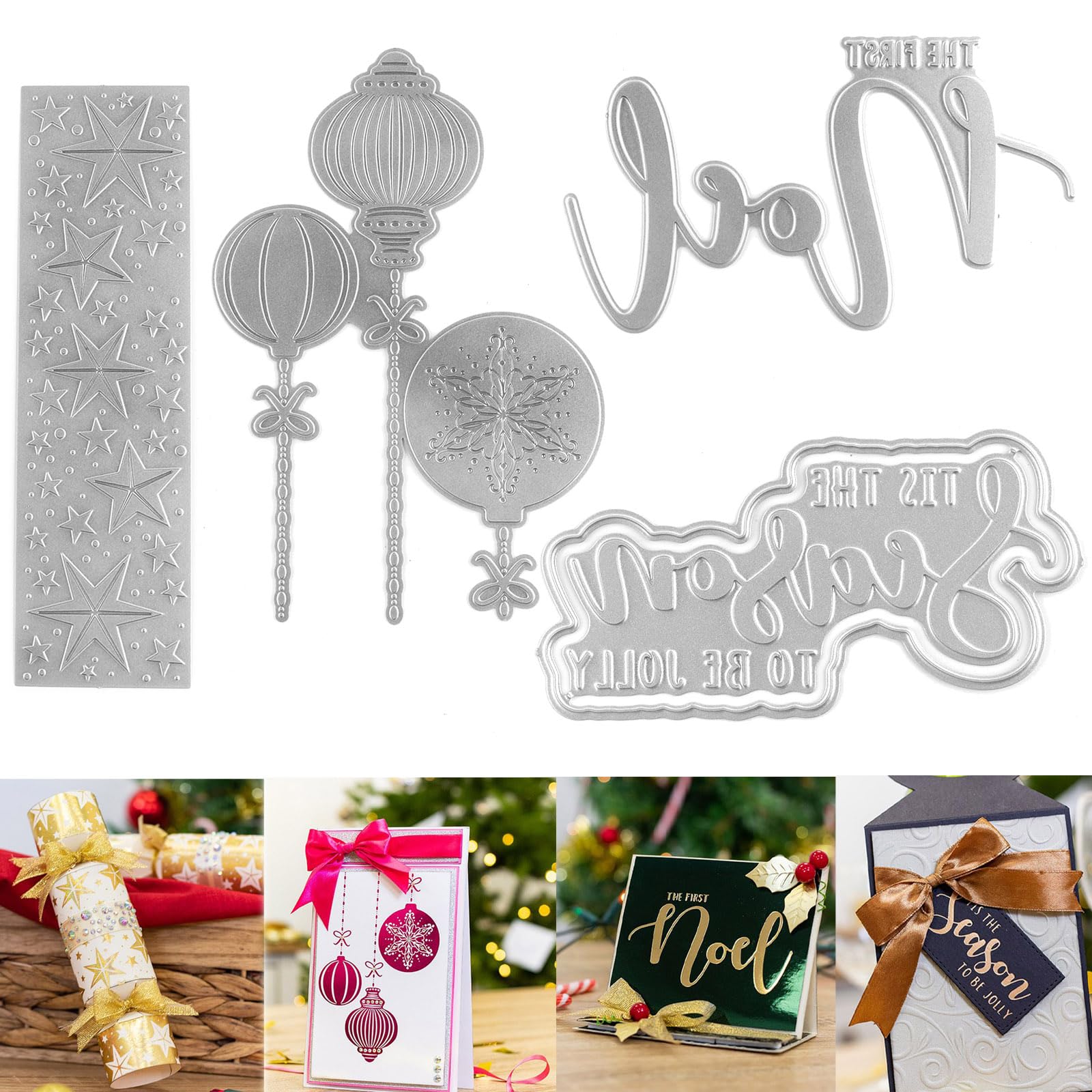 4PCS Hot Foil Plate Christmas Jingle Bell Stars The First Noel The Season to Bell Jolly Metal Foil Plate Dies for Card Making Paper Crafts Embossing Scrapbooking Arts Crafts Handmade Crafts