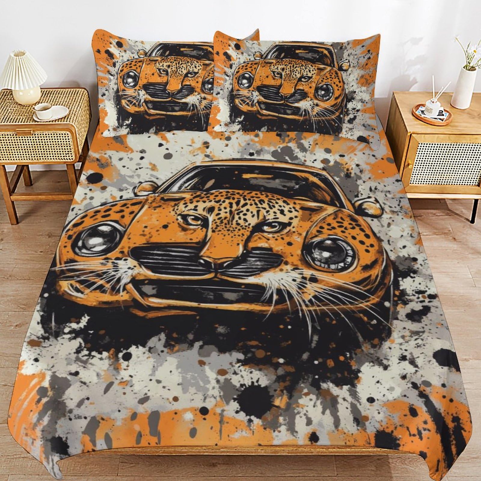 Parure de lit léopard pour chambre de garçon et fille avec housse de couette