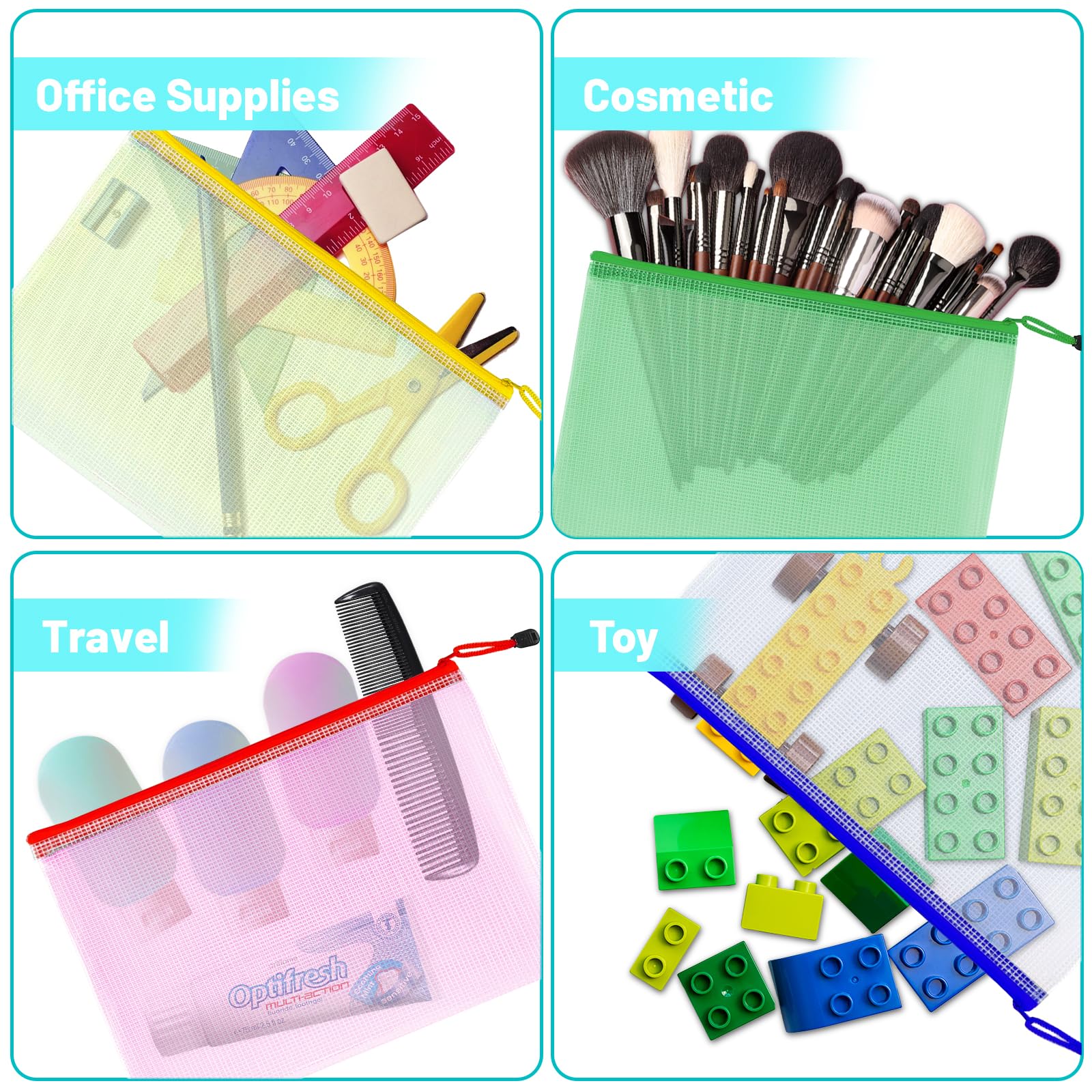 10 Piezas Bolsa de Archivo de Cremallera, Bolsa de Archivo con Cremallera Impermeable para Documentos, Transparente Carpetas de Documentos de Malla para Viajes, Escuela, Oficina, 5 Colores