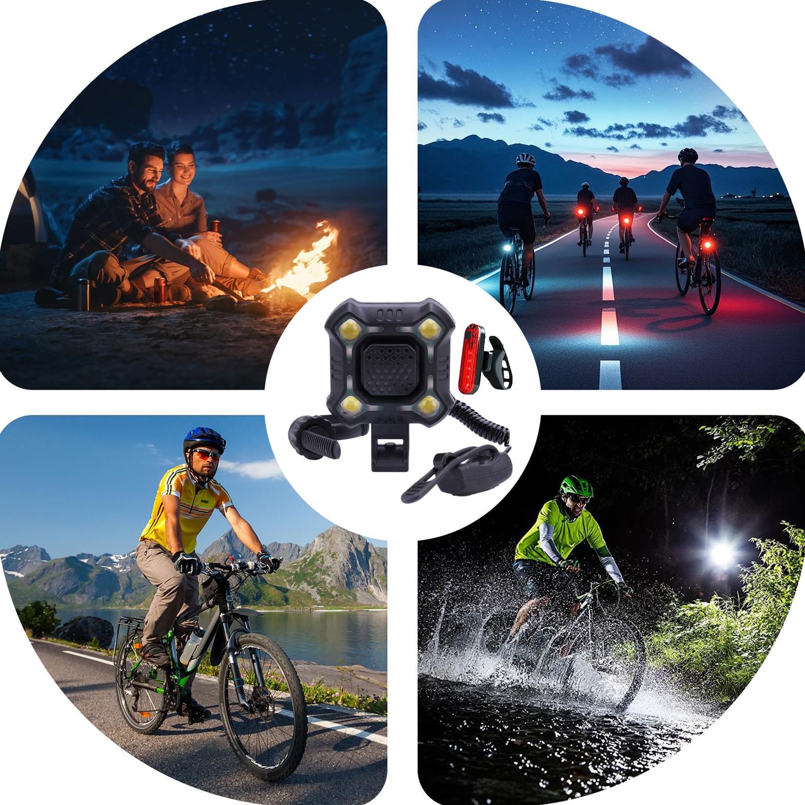 Bike Horn | USB Rechargeable Bicyclé Horn with Front Light Tail | 140DB, 2 Sound Modes Loud Bicyclé Bell with Wide Range Floodlight | Scooter Bell for Mountain Bikes, Road Bikes, Scooters