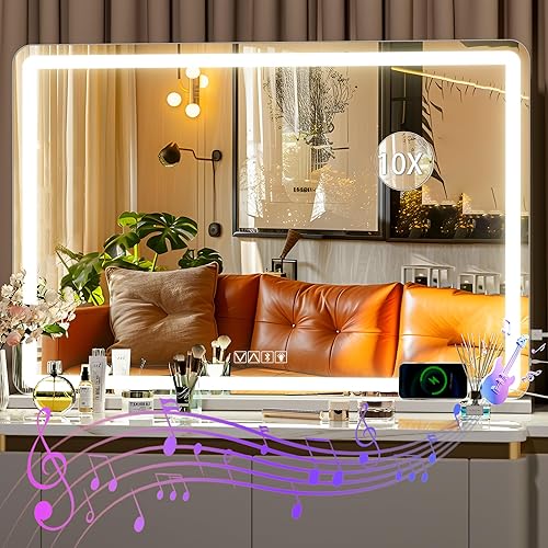 Miniatura 11 de Hasipu Espejo de tocador con luces, espejo de maquillaje LED de 32 x 22 pulgadas, espejo de maquillaje iluminado con 3 modos regulables, espejo de